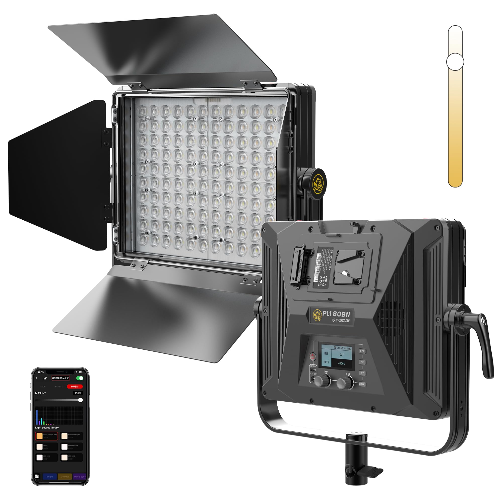 Ifootage 80W Led Video Light, Bi Color Led Panel Light, Bluetooth App Control Led Lights For Video, 2700K 6500K/Cri 98/Tlci 99,