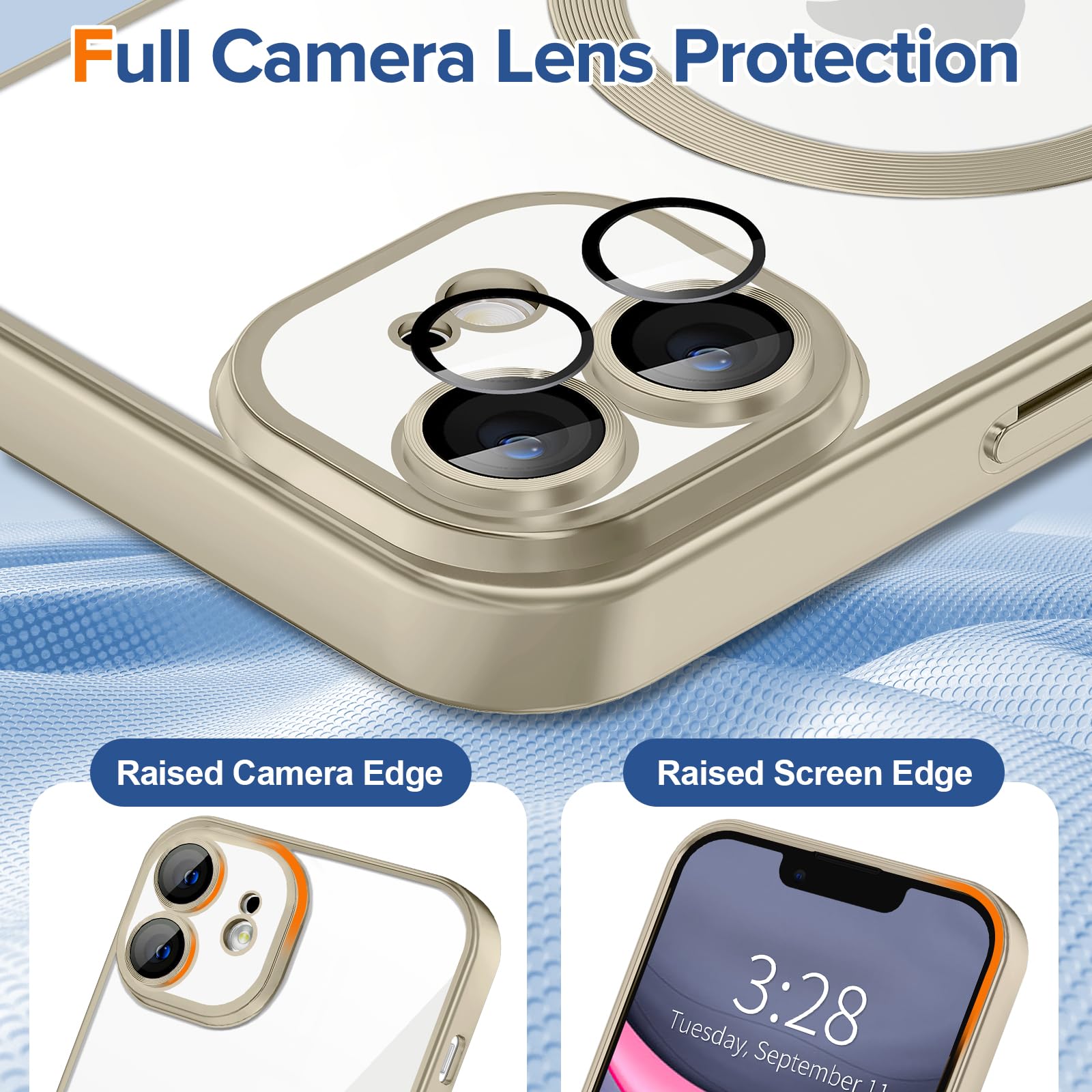 Hython Magnetic Clear Case For Iphone 11 Case With Camera Lens Protector [Compatible With Magsafe] Luxury Plating Edge Slim Soft