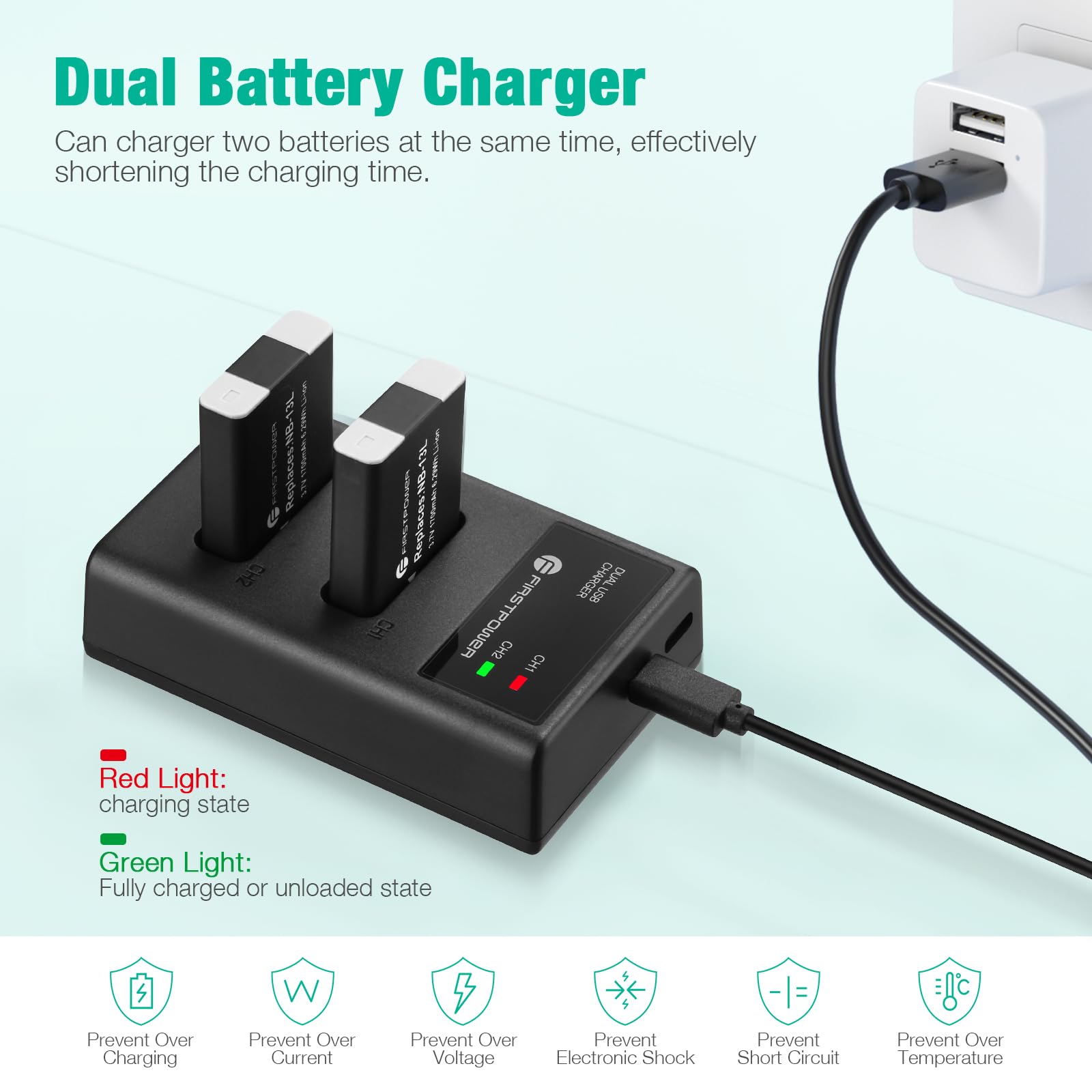 Firstpower 2 Pack Nb 13L Battery And Dual Usb Charger Compatible With Canon Powershot G7 X Mark Ii, G7 X, G1 X Mark Iii, G5 X, G