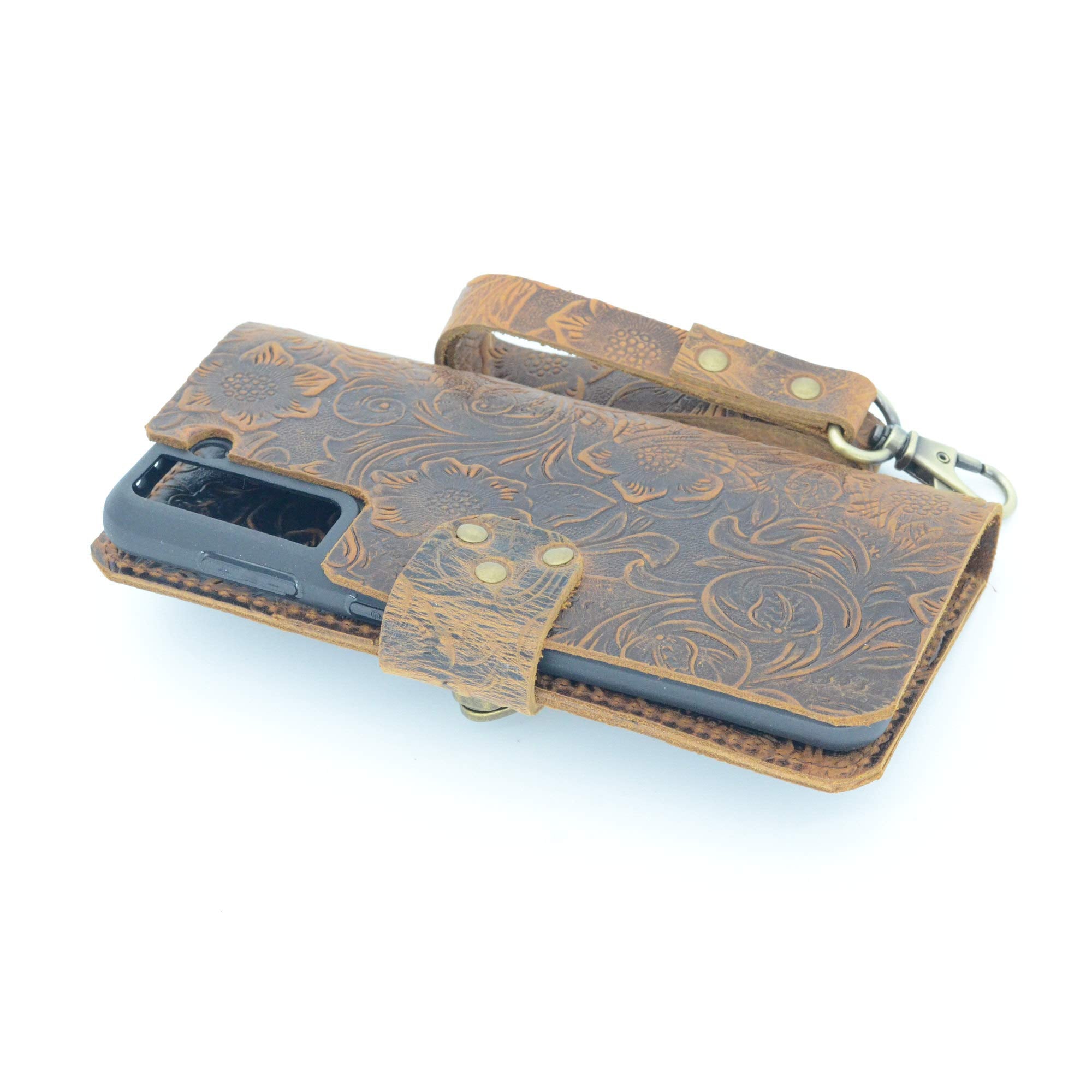 Jjnusa Compatible With Samsung Galaxy S21 6.2 Inches 2021 Genuine Distressed Leather Wallet Flip Cover Case Brown