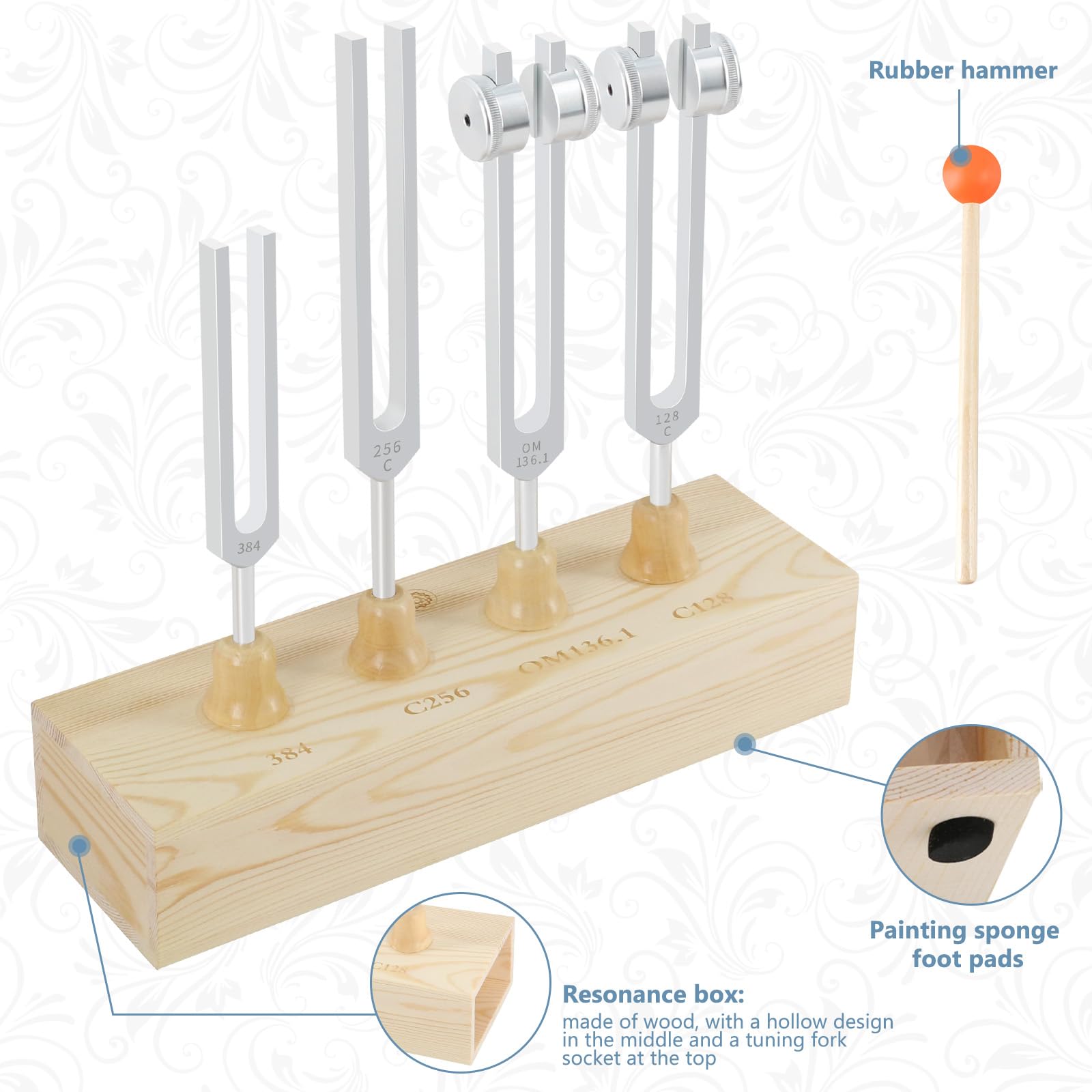 Eastrock Tuning Fork 4 Pcs Set For Music (384 Hz, 256 Hz, Om136.1 Hz, 128 Hz) For Sound Healing Meditation Energy Work Therapy Y