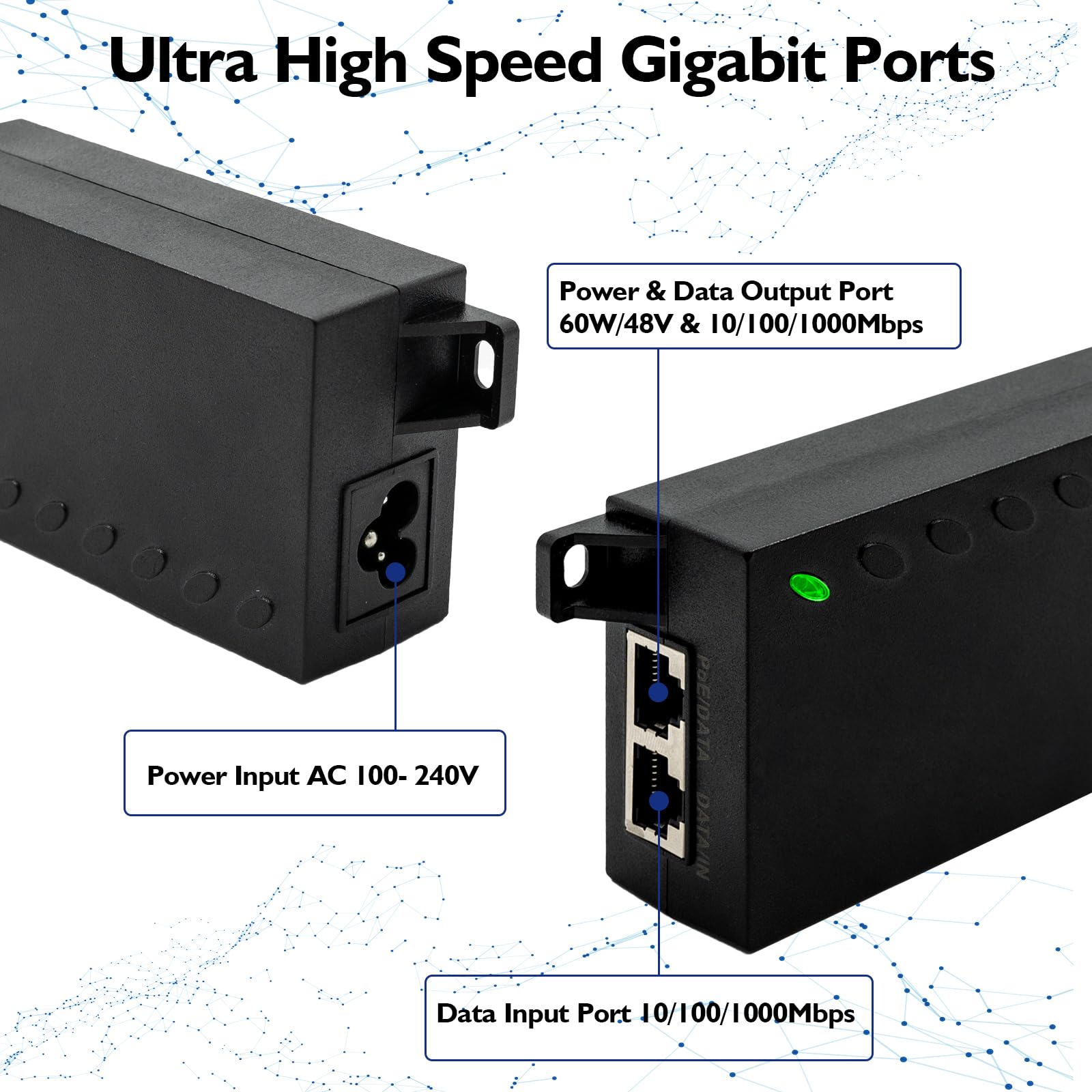 60W Gigabit Poe++ Injector   10/100/1000Mbps, Rj 45 Shielded, Ieee 802.3Af/At/Bt Compliant, Poe Switch Powerline Network Adapter For High Power Ethernet Devices, Up To 100M, By Thepoestore