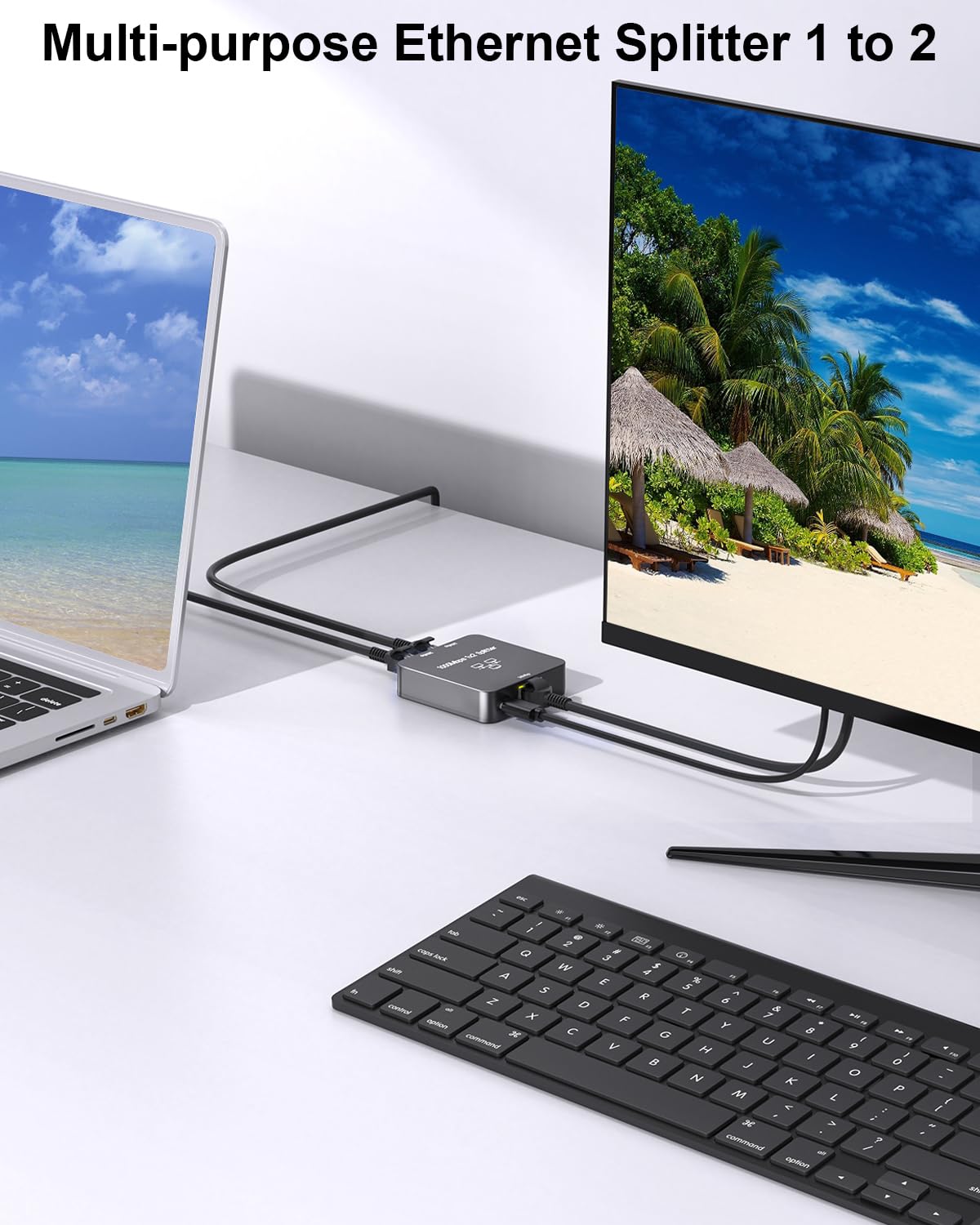 Sheiaier Ethernet Splitter 1 To 2 Out With Cat 6 Ethernet Cable, 1000Mbps High Speed, Rj45 Splitter, Gigabit Internet Splitter C