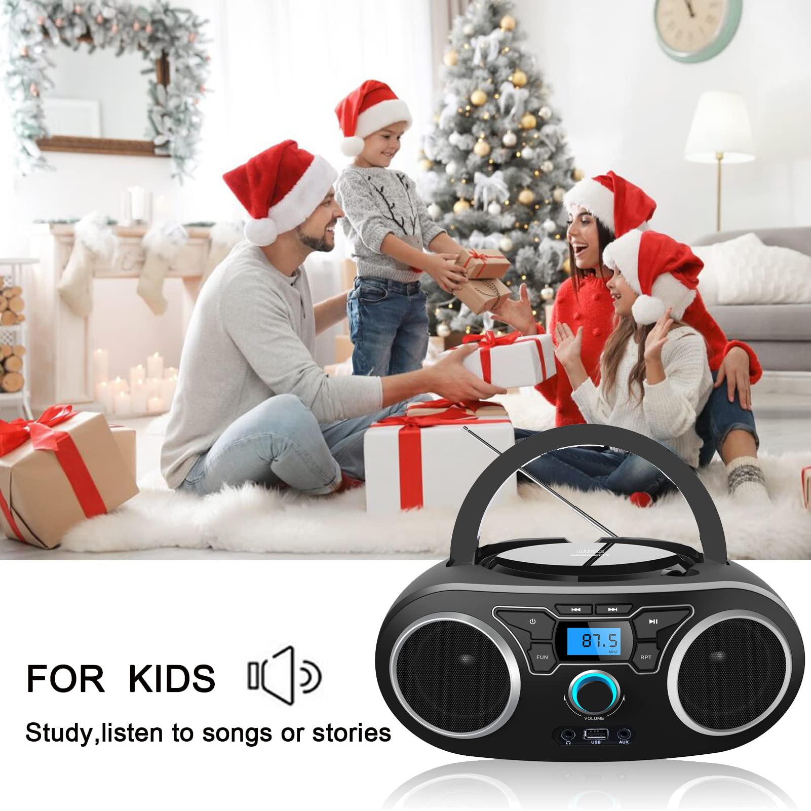 Portable Radio Cd Player Boombox With Bluetooth & Fm Radio, Usb Port, Aux Input, Headphone Jack,Compact Cd Player Radio Stereo S