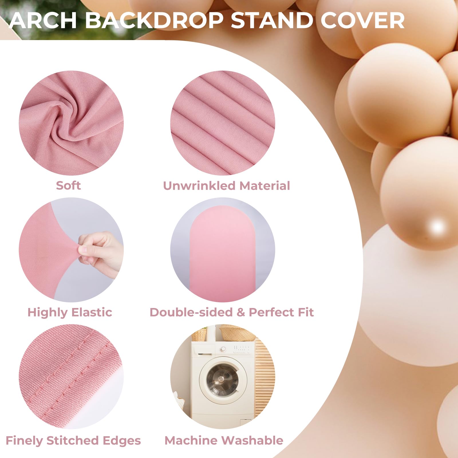 Babenest 6.6Ft Dusty Pink Wedding Arch Cover, Spandex Fitted Arch Backdrop Cover For Photography, Round Top Chiara Stand Cover F