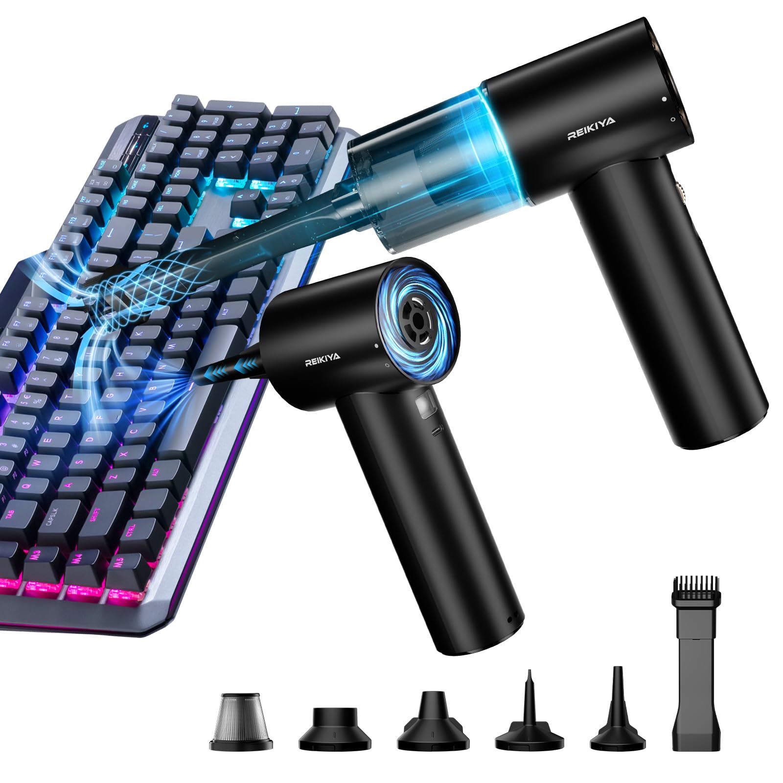 Computer Keyboard Cleaner Portable Vacuum and Compressed Air Duster Black
