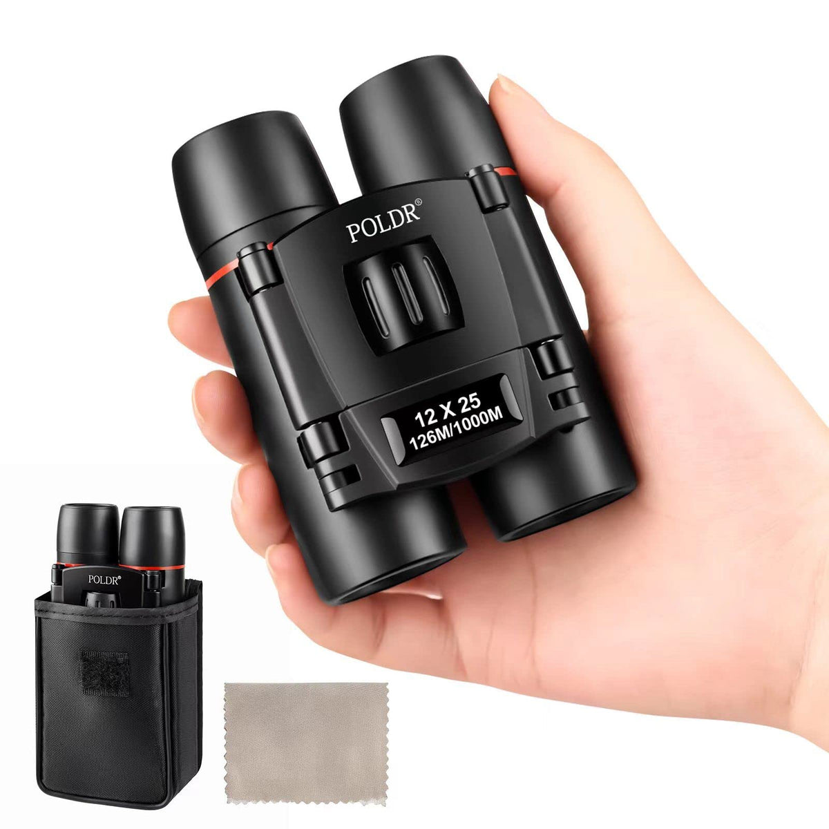 Poldr 12X25 Small Binoculars With Clear Vision, Pocket Binoculars Compact For Adults Theater Concert Opera Travel Bird Watching