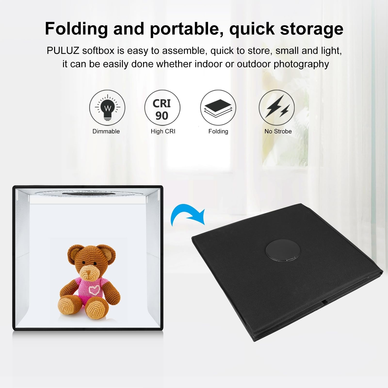 Puluz Portable Photo Studio Light Box, 50Cm X 50Cm Photography Light Tent, Professional Dimmable Photography Studio Tent With 12