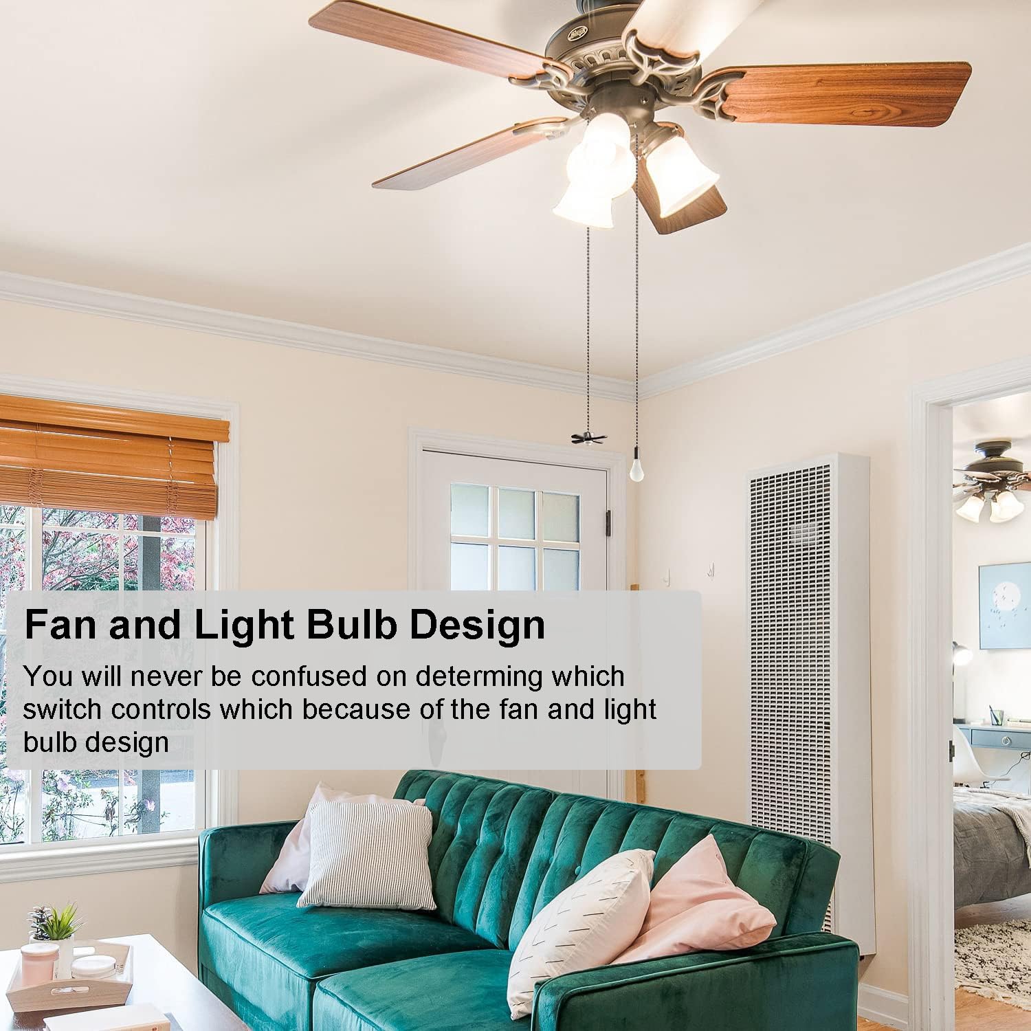 Vinaco Silver Ceiling Fan Pull Chain Set, Decorative Fan Pull Chain Extension With Pendant, 13.6 Inches Pull Chains For Fan And