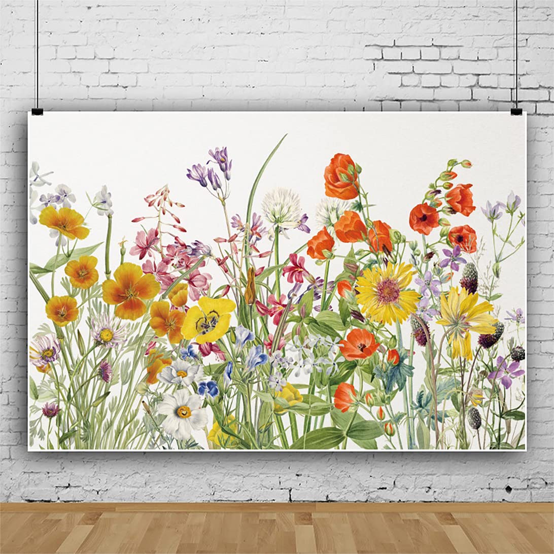 Laeacco 10X8Ft Watercolor Wild Flower Backdrop Plain Floral Bridal Shower Wedding Background Rustic Retro Colorful Dried Flower