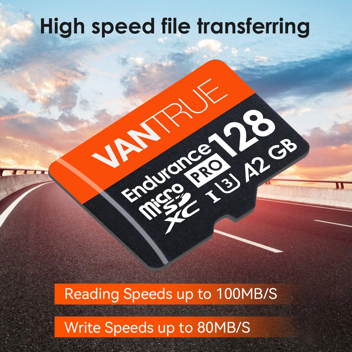 Vantrue 128Gb U3 Microsdxc Uhs I 4K Uhd Video Monitoring Memory Card With Adapter For Dash Cams, Body Cams, Action Camera, Other