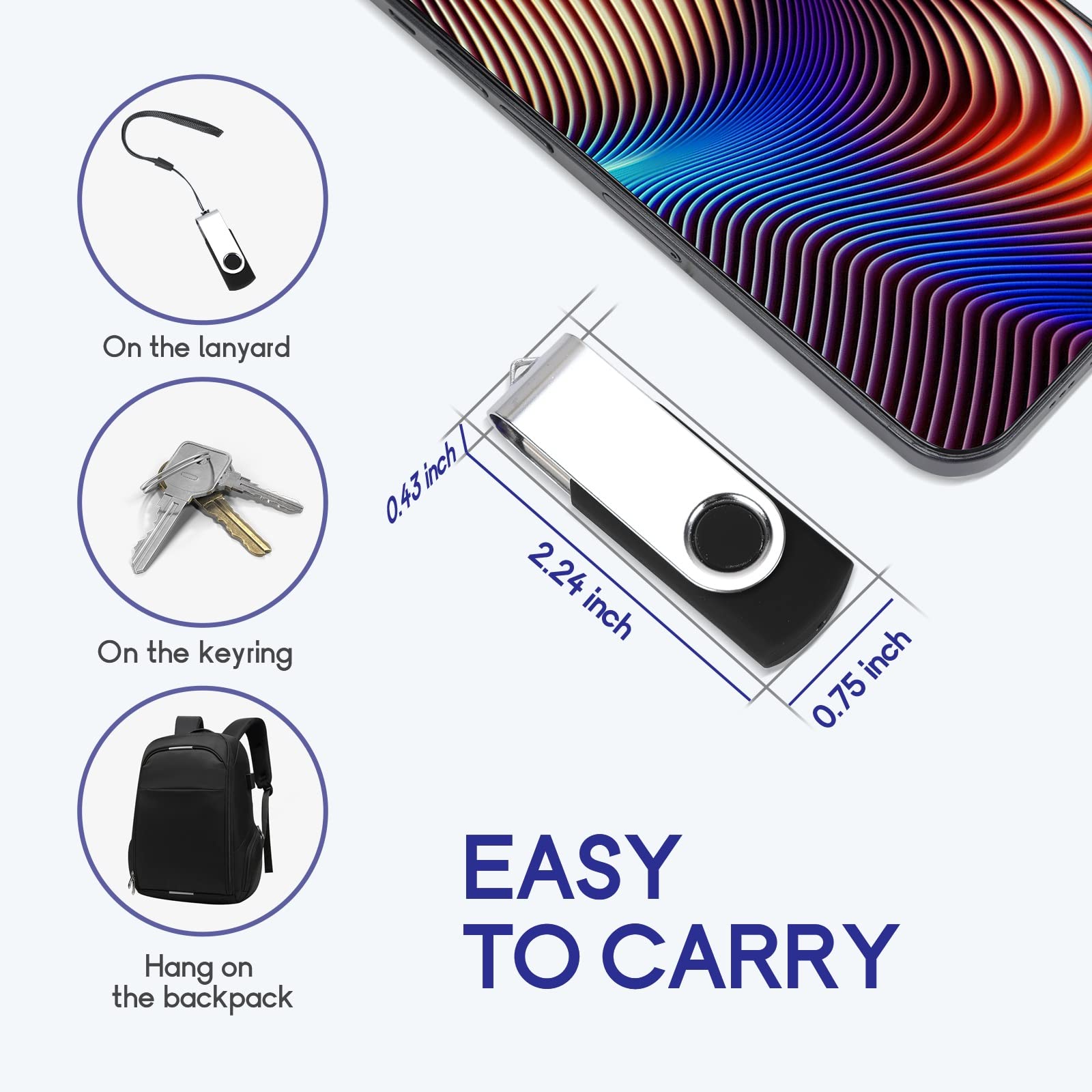 10 Pack 8Gb Usb 2.0 Flash Drive Memory Stick, Vuefamy Swivel Thumb Drives Bulk For Data Storage With Lanyards And Removable Labe