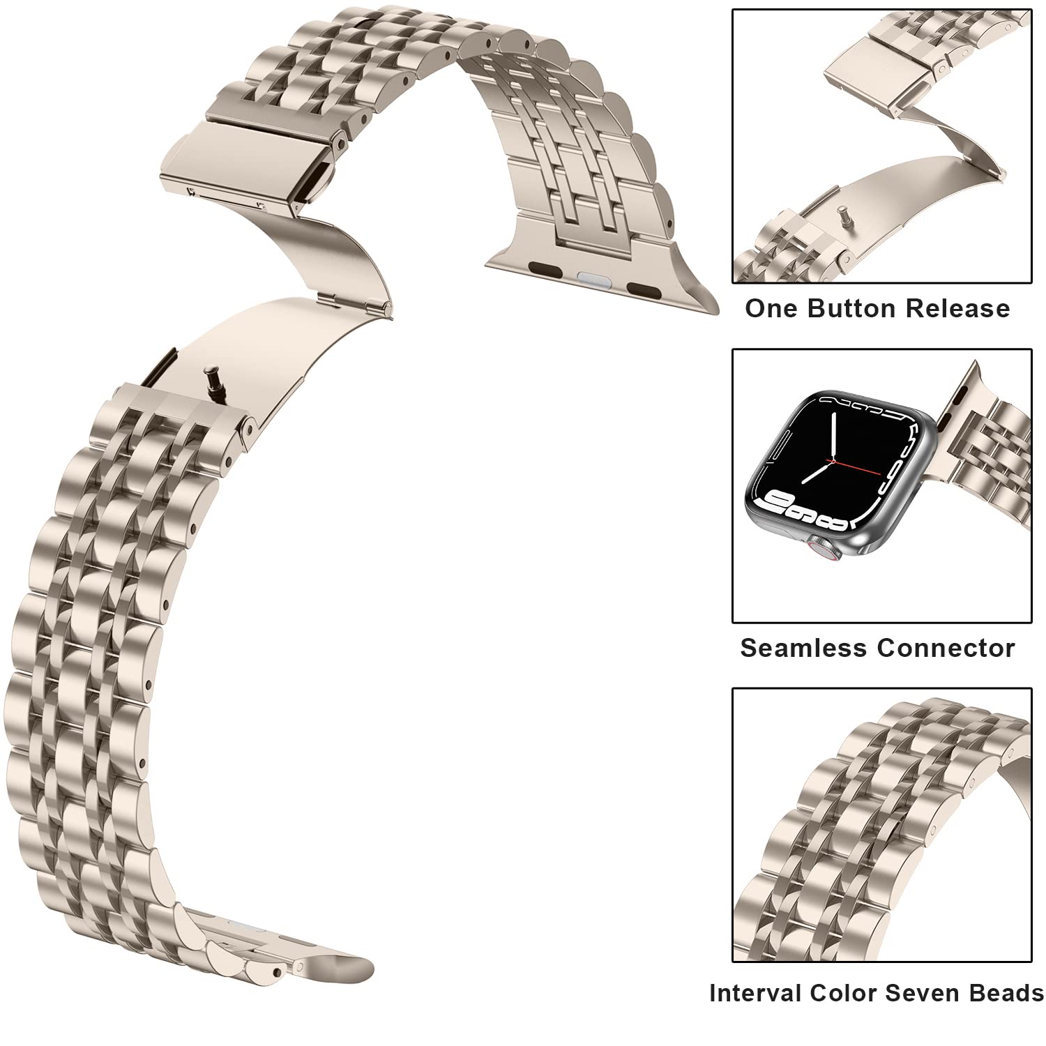 Anlinser Metal Bands Compatible With Apple Watch Band 41Mm 40Mm 38Mm For Women Men, Stainless Steel Replacement Strap Compatible