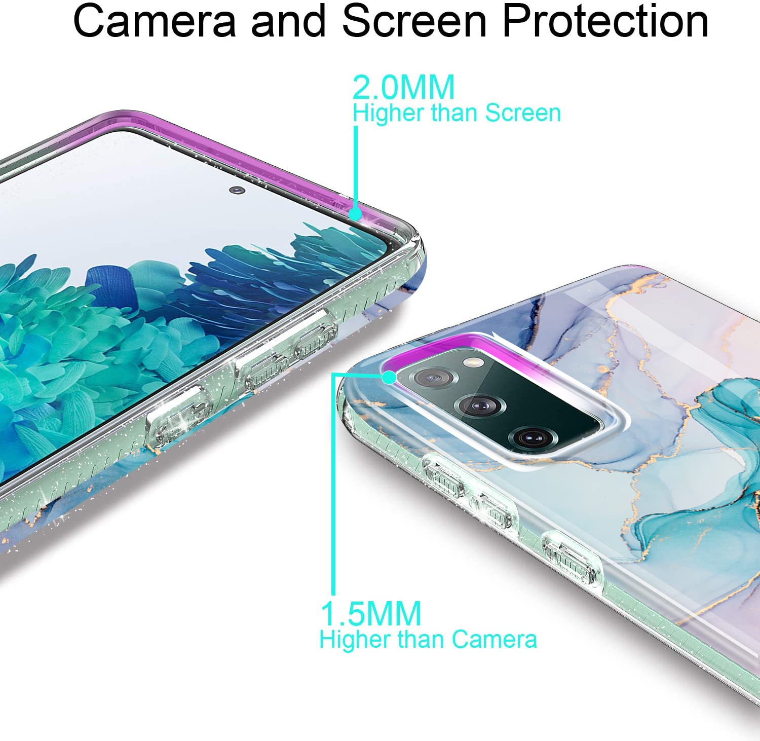 luolnh Samsung Galaxy S20 FE Marble Design Shockproof TPU Phone Case Blue Purple