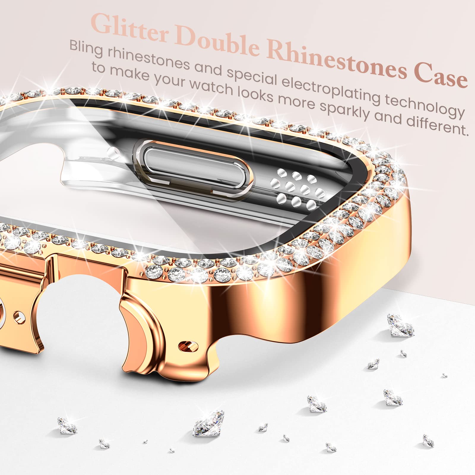 Goton 4 Pack Bling Screen Protector For Apple Watch Ultra Ultra2 2024 49Mm Case, Women Glitter Diamond Rhinestone Bumper Cover F