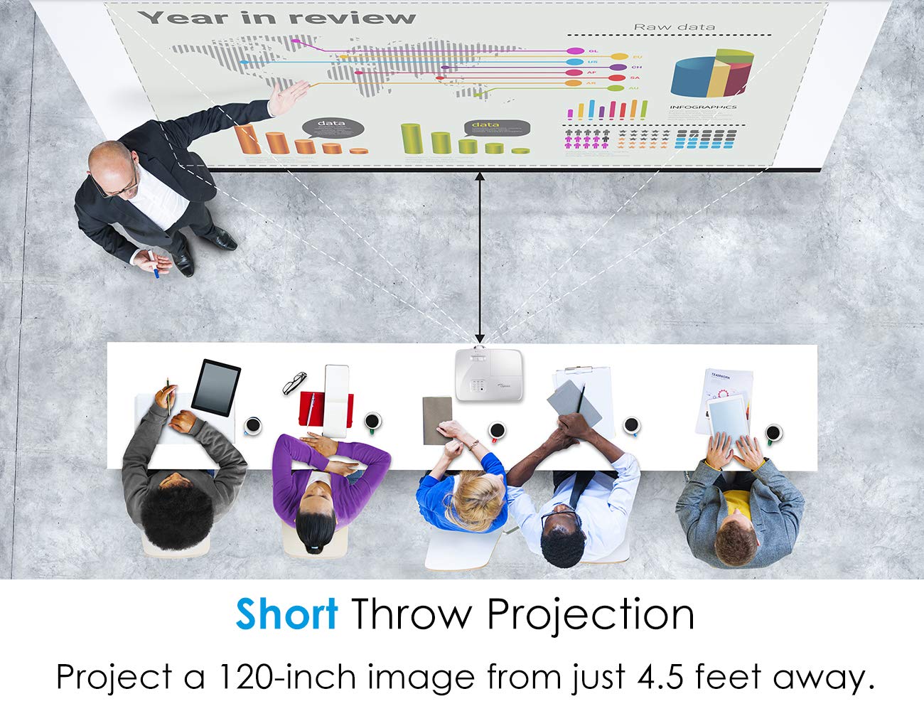 Optoma Eh412St Short Throw 1080P Hdr Professional Projector | Super Bright 4000 Lumens | Business Presentations, Classrooms, Or Meeting Rooms | 15,000 Hour Lamp Life | Speaker Built In | Portable