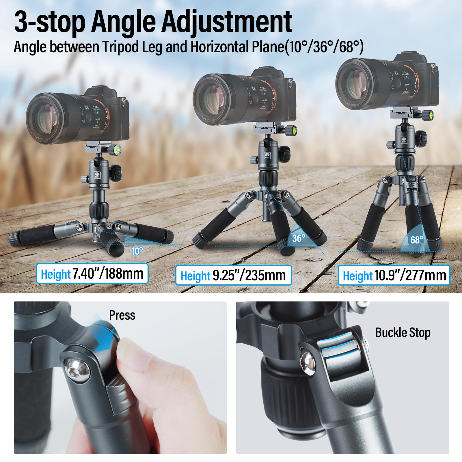 Sirui Compact Mini Desktop Tripod, 20' Aluminum Portable Small Tabletop Tripod Stand With 360� Ball Head For Dslr, Camera, Phone, Loaded Up To 22Lbs, Phone Holder Included, Am Tt50