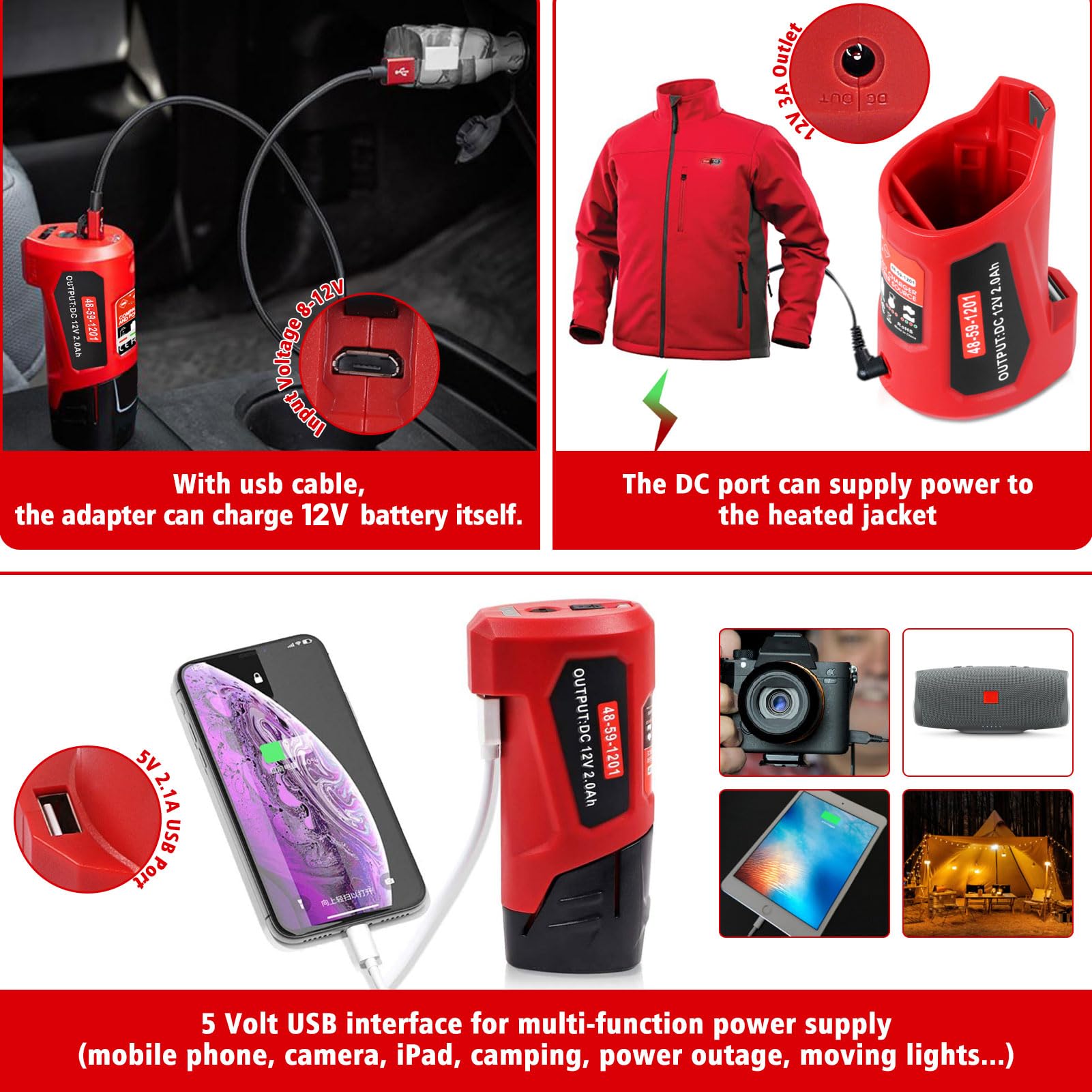 ?Multi Function? Calihutt 12V Usb Power Charger Adapter Replacement For Milwaukee M12 12V Battery Adapter Milwaukee Heated Jacke