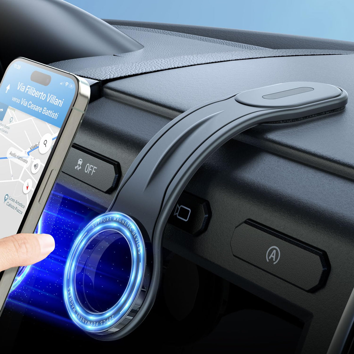 Esamcore For Magsafe Car Mount Detachable, Bendable Aluminum Arm Magnetic Phone Holder For Car?20 Strong Magnets? Cell Phone Mou
