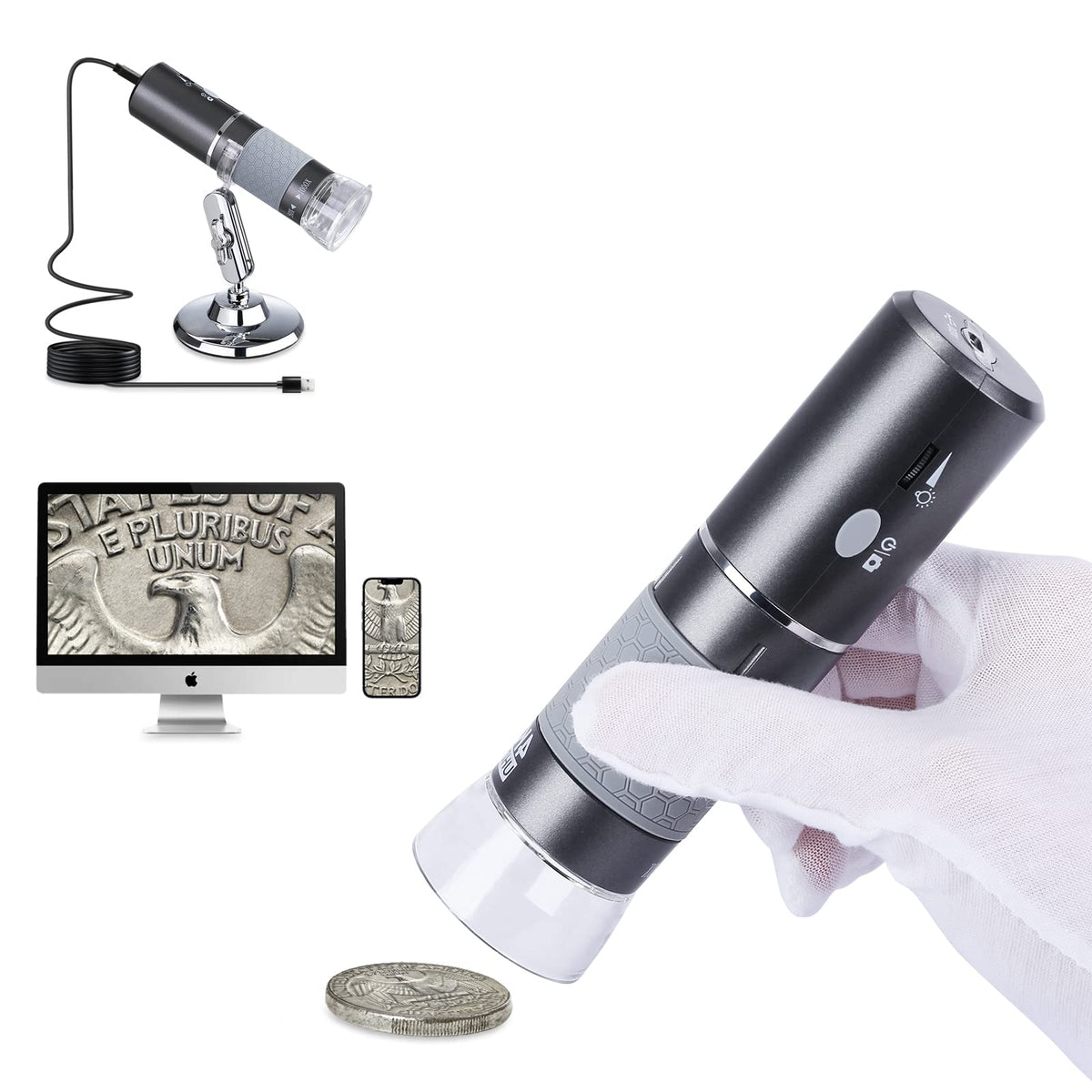 Cainda Hd 4K 3840X2160P Wifi Digital Microscope Camera For Iphone Android Phone And Windows Mac Pc, Wireless Handheld Microscope
