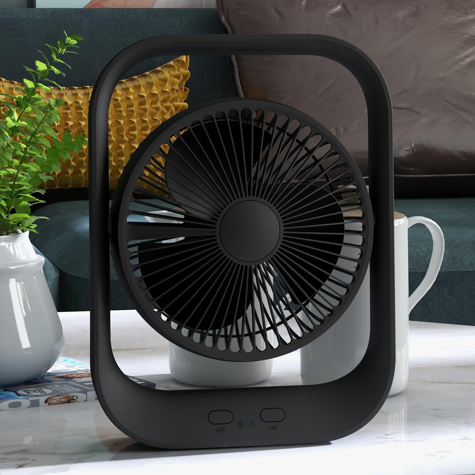 Aprafie Portable Table Fan Desktop Camping Fan - Whisper-Quiet & Gentle, Versatile Led Lighting, Lightweight & Adjustable, Conve