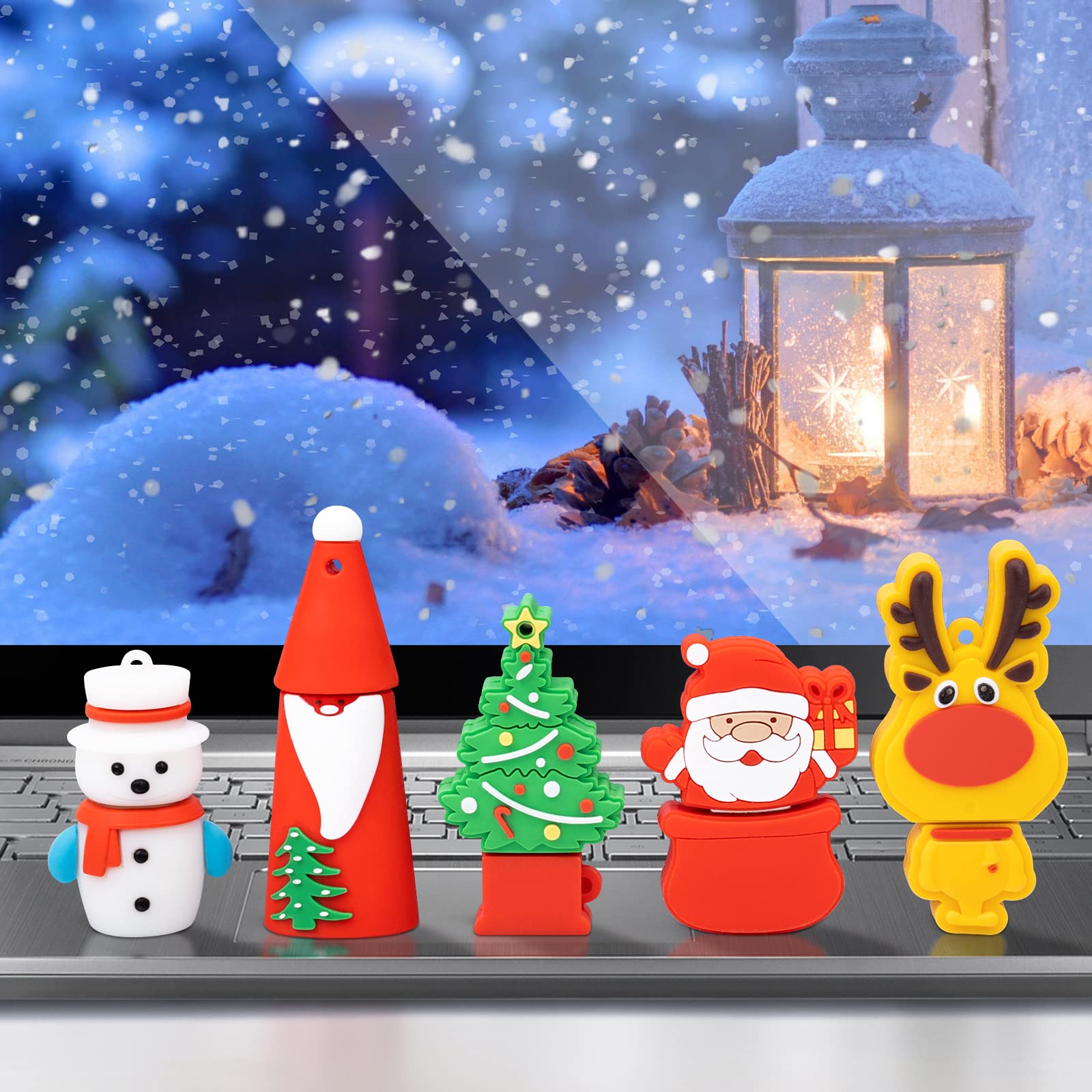 5 Pack Usb Flash Drive Christmas Style 32Gb New Year Gifts For Family And Friends, Borlterclamp Usb 2.0 Drive Memory Stick Of Santa Claus Christmas Tree Snowman Patterns Cute Pen Drive