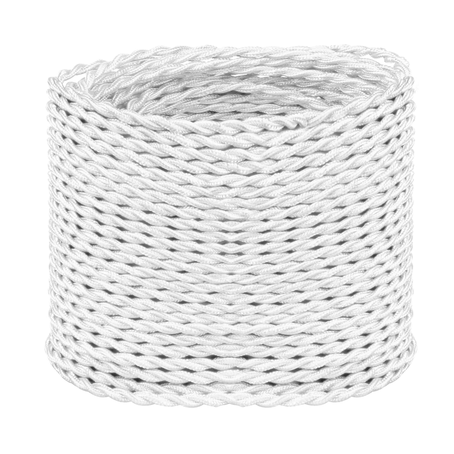 Helunsi 32.8Ft Twisted Cloth Covered Wire, White 18/2 Cloth Covered Electrical Wire, 18 Wire Gauge 2 Conductor Fabric Covered La