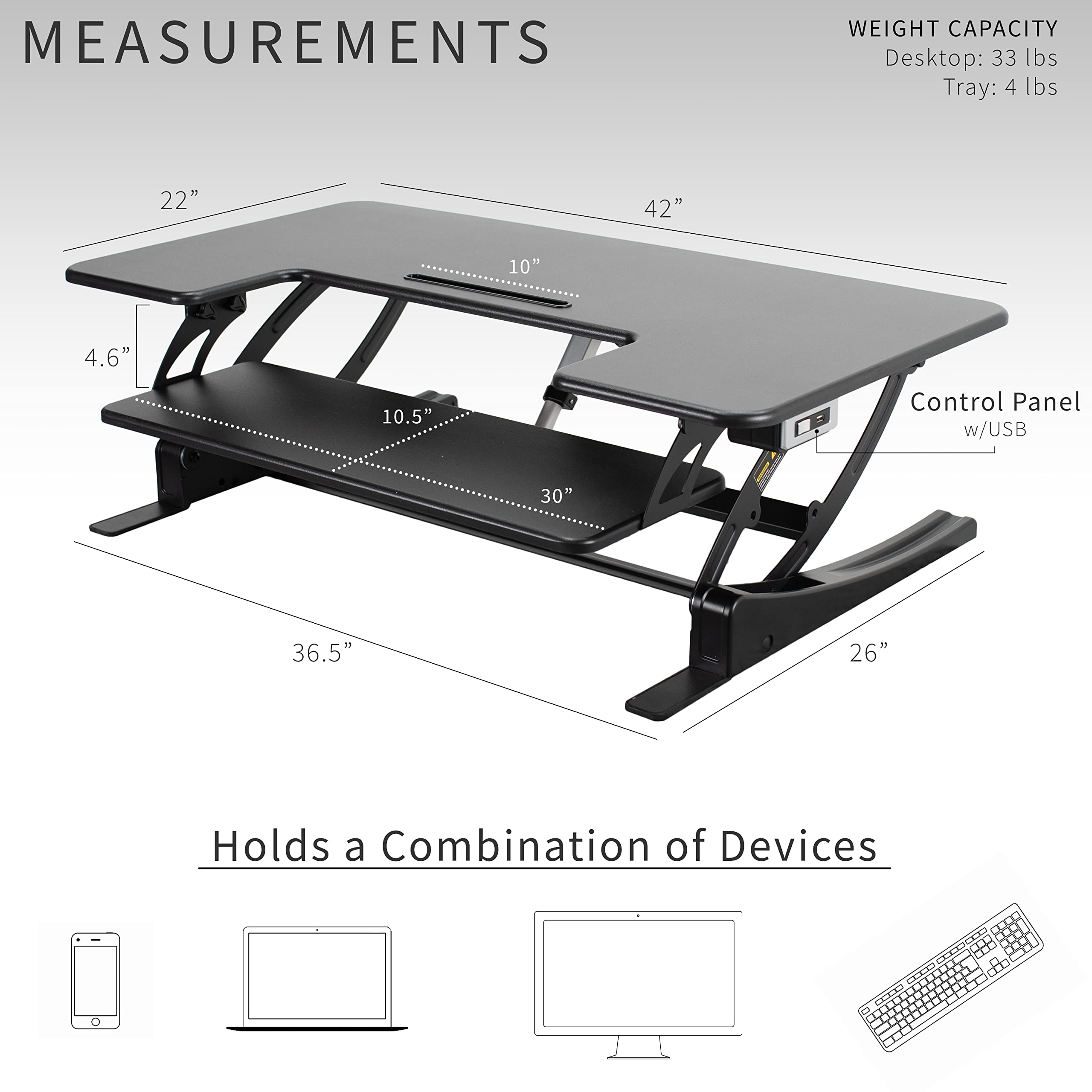 VIVO 42 inch Electric Height Adjustable Stand Up Desk Converter, VE Series, Sit to Stand Tabletop Dual Monitor Riser with USB Port, Black, DESK V000VLE