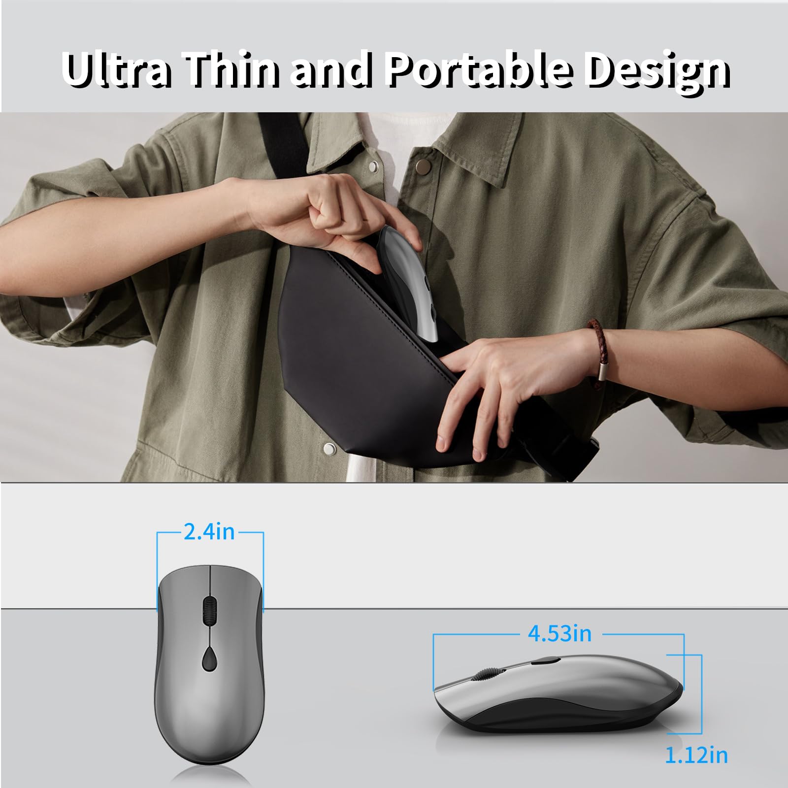 Wireless Mouse For Chromebook, Laptop, Pc, Macbook, Slim Portable Optical Computer Mouse With Usb Mini Receiver, Quiet Click, 24