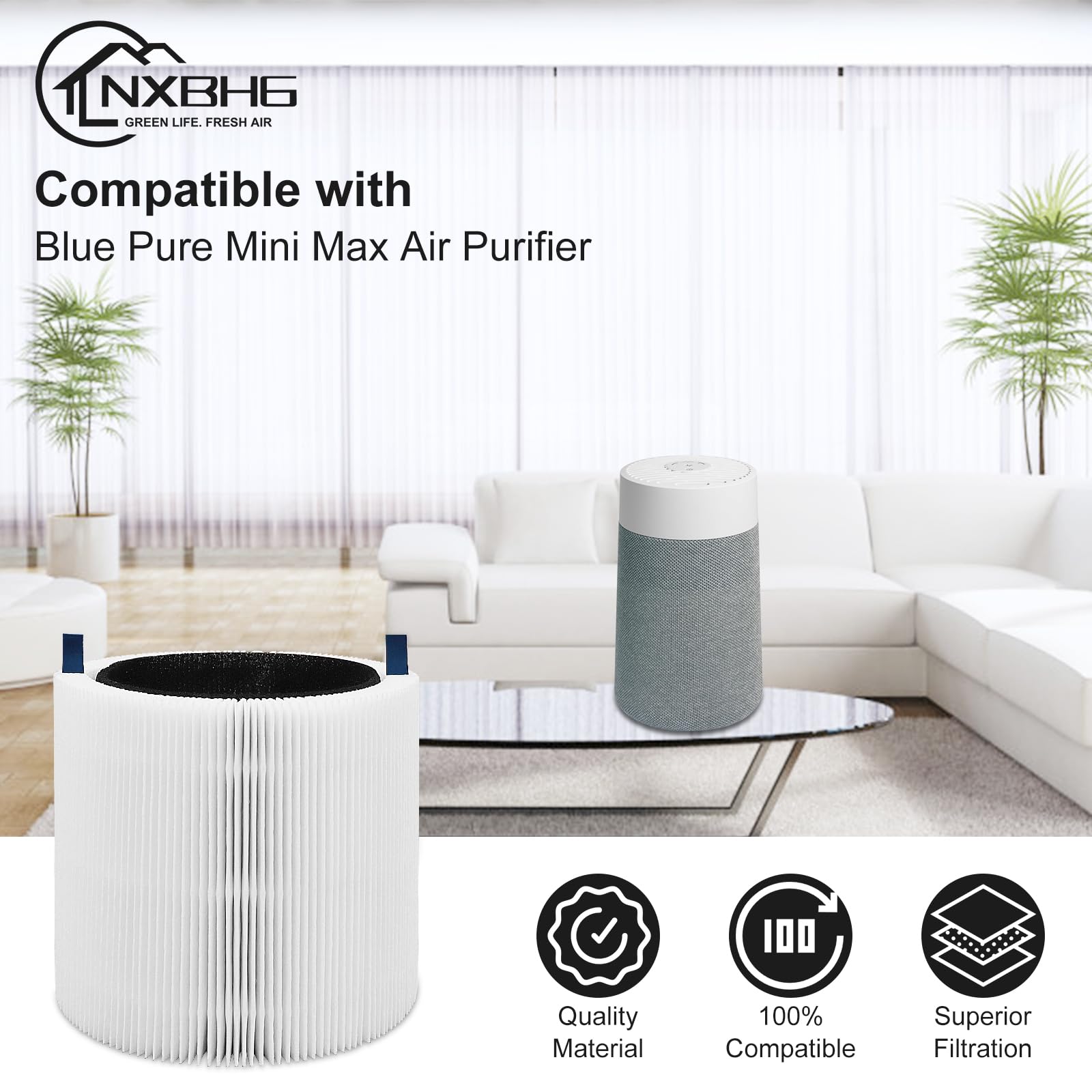 Nxbhg Blue Pure Mini Max Filter Compatible With Blue Mini, High Efficiency Activated Carbon Filters, 2 Pack.