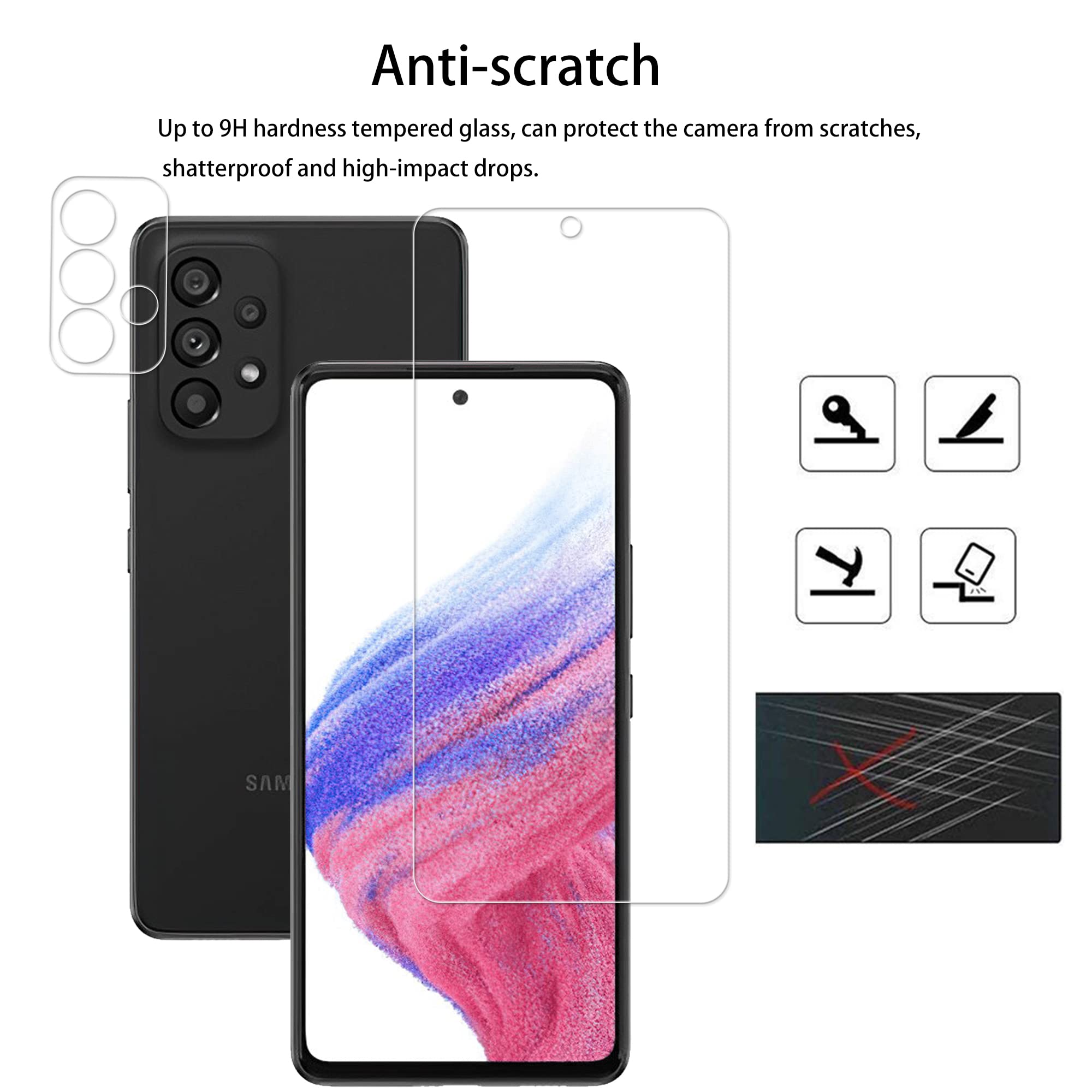 Hkkais Easy Alignment Frame Designed For Samsung Galaxy A53 5G 2022 Tempered Glass Screen Protector 2 Pack Camera Lens Protector