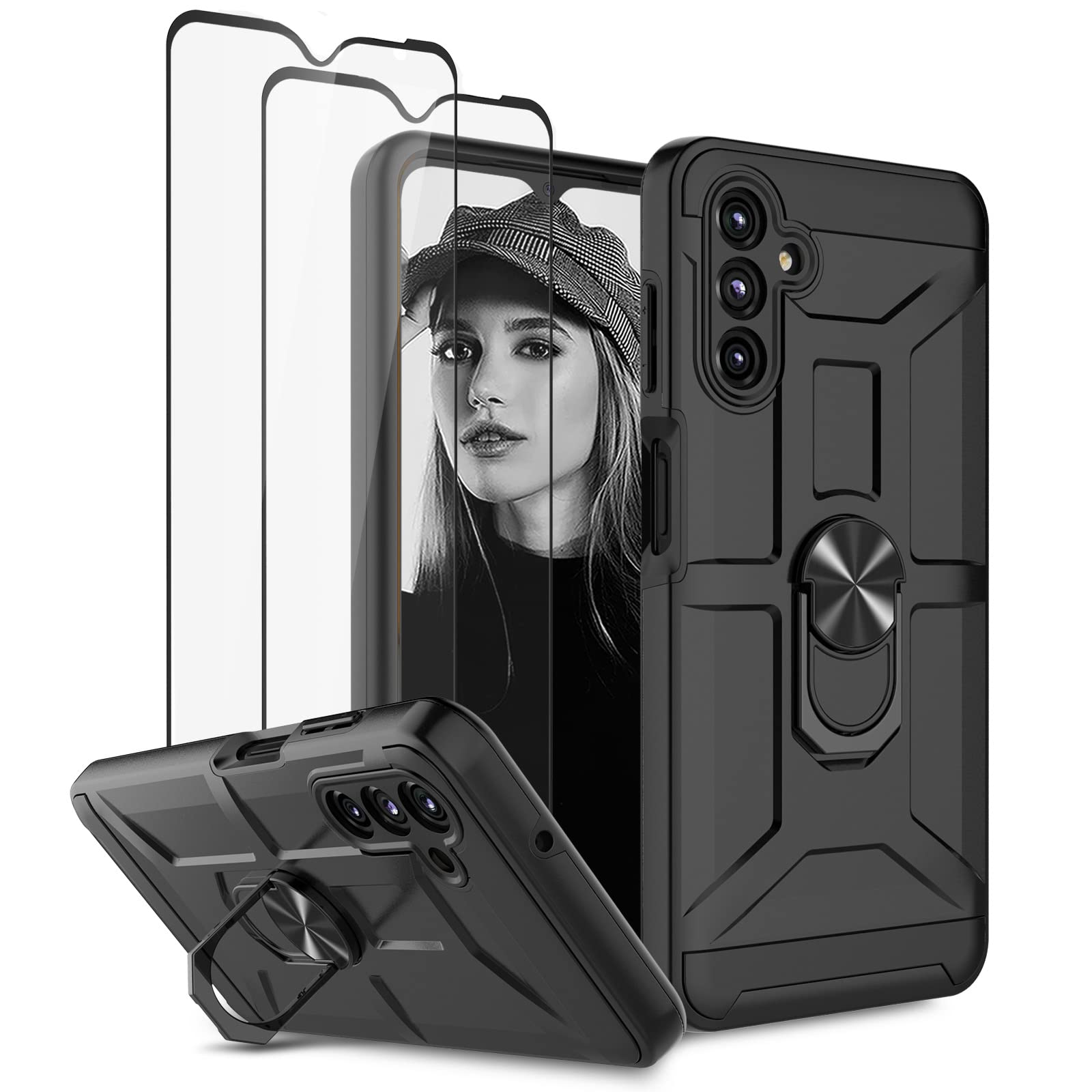 Jeylly For Samsung Galaxy A13 5G Case, A13 Case 360 Rotating Ring Stand Holder [Work With Magnetic Car Mount], Dual Layer Heavy 