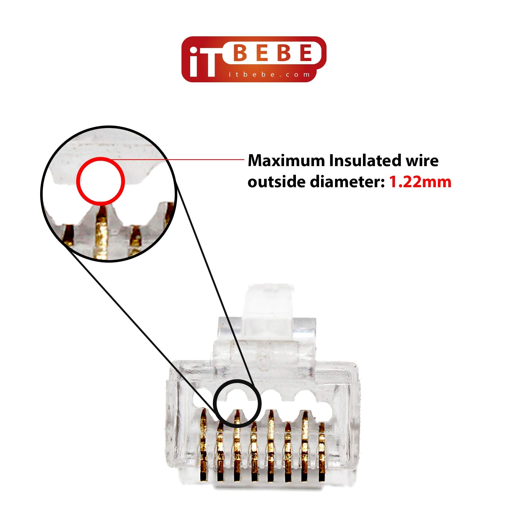 Itbebe 100 Pieces   Gold Plated Rj45 Cat6 Cat6A Pass Through Connector For 23 Awg Cables