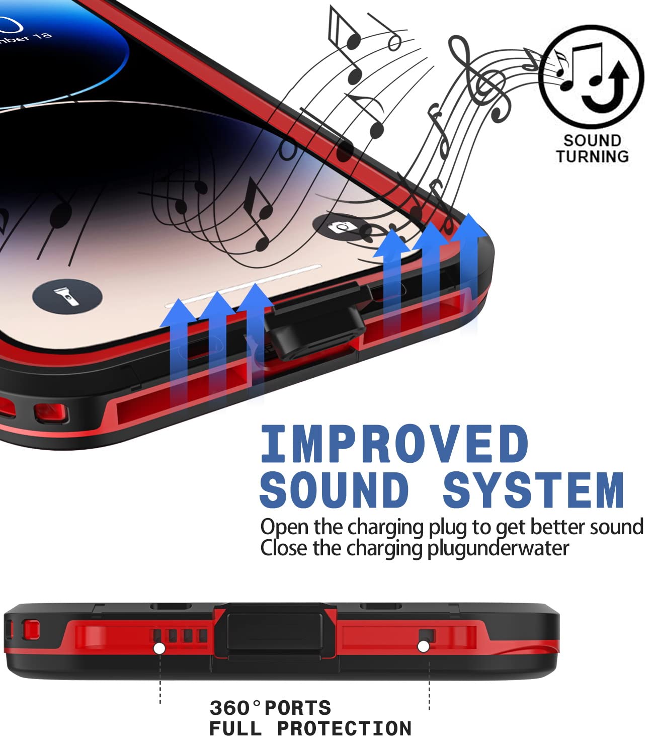 Guirble iPhone 14 Pro Waterproof Shockproof Full Body Protective Case with Screen Protector Red 6.1''