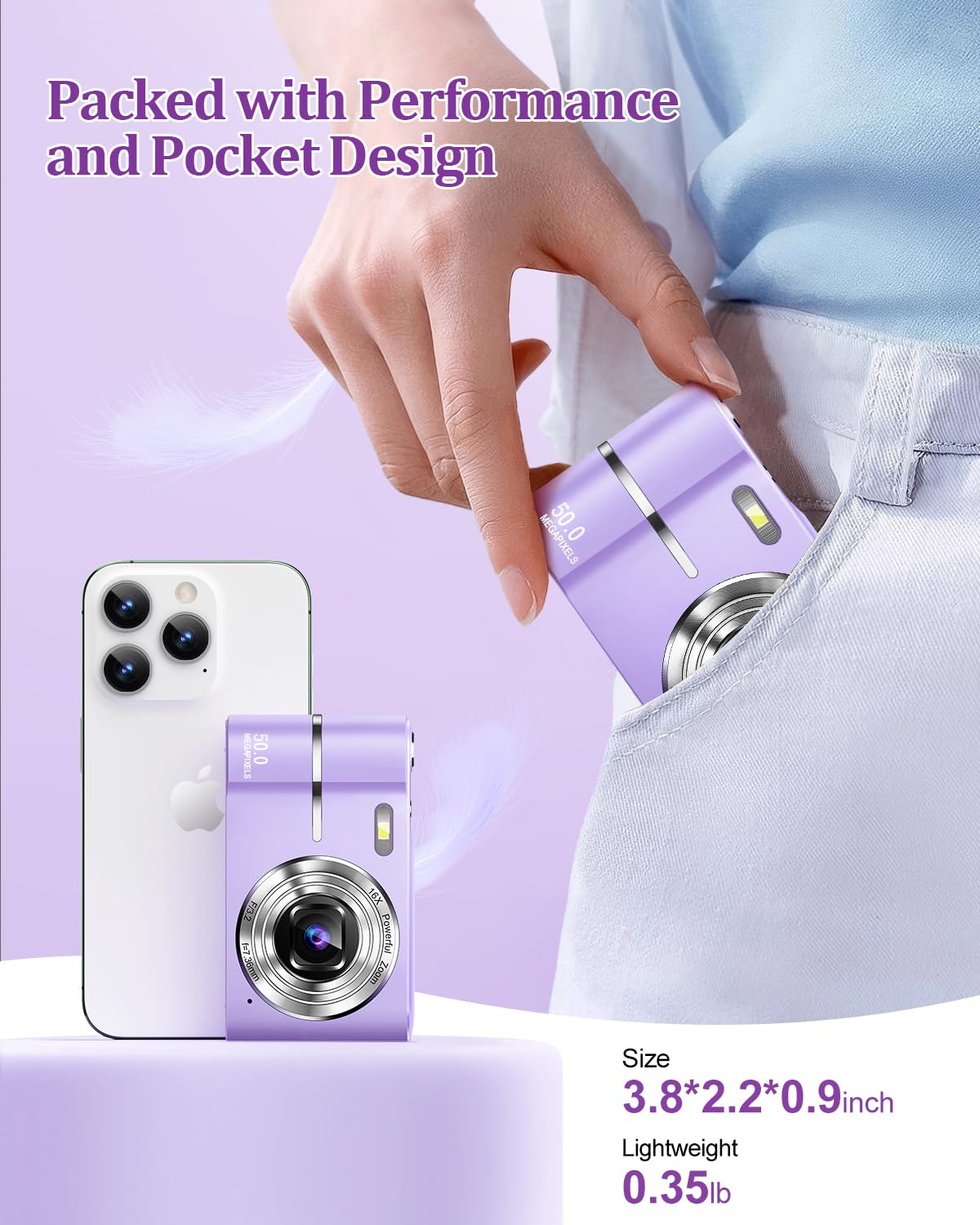 Upgrade Digital Camera, 50Mp Full High Definition 1080P Camera With 16X Zoom Anti Shake, Compact Camera For Kid Student Children