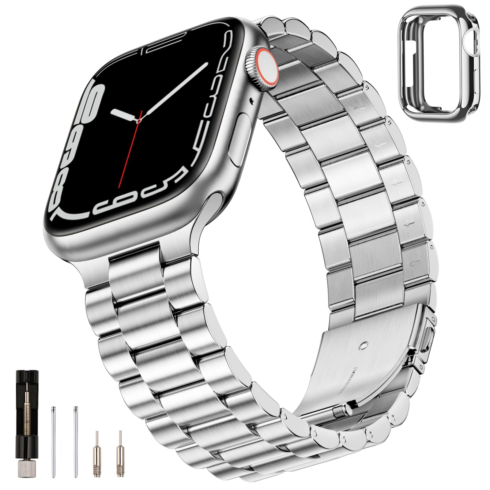 Sunfwr Compatible With Apple Watch Band 45Mm 44Mm 42Mm For Men Women, Stainless Steel Metal Iwatch Band With Case For Apple Watc