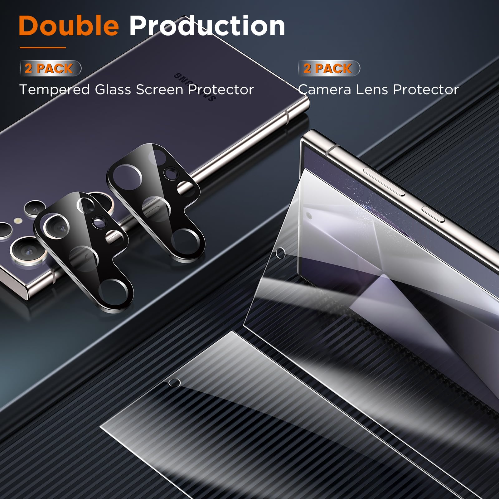 Lk 2 Pack For Samsung Galaxy S24 Ultra Screen Protector With 2 Pack Camera Lens Protector [Fingerprint Compatible] Touch Sensiti