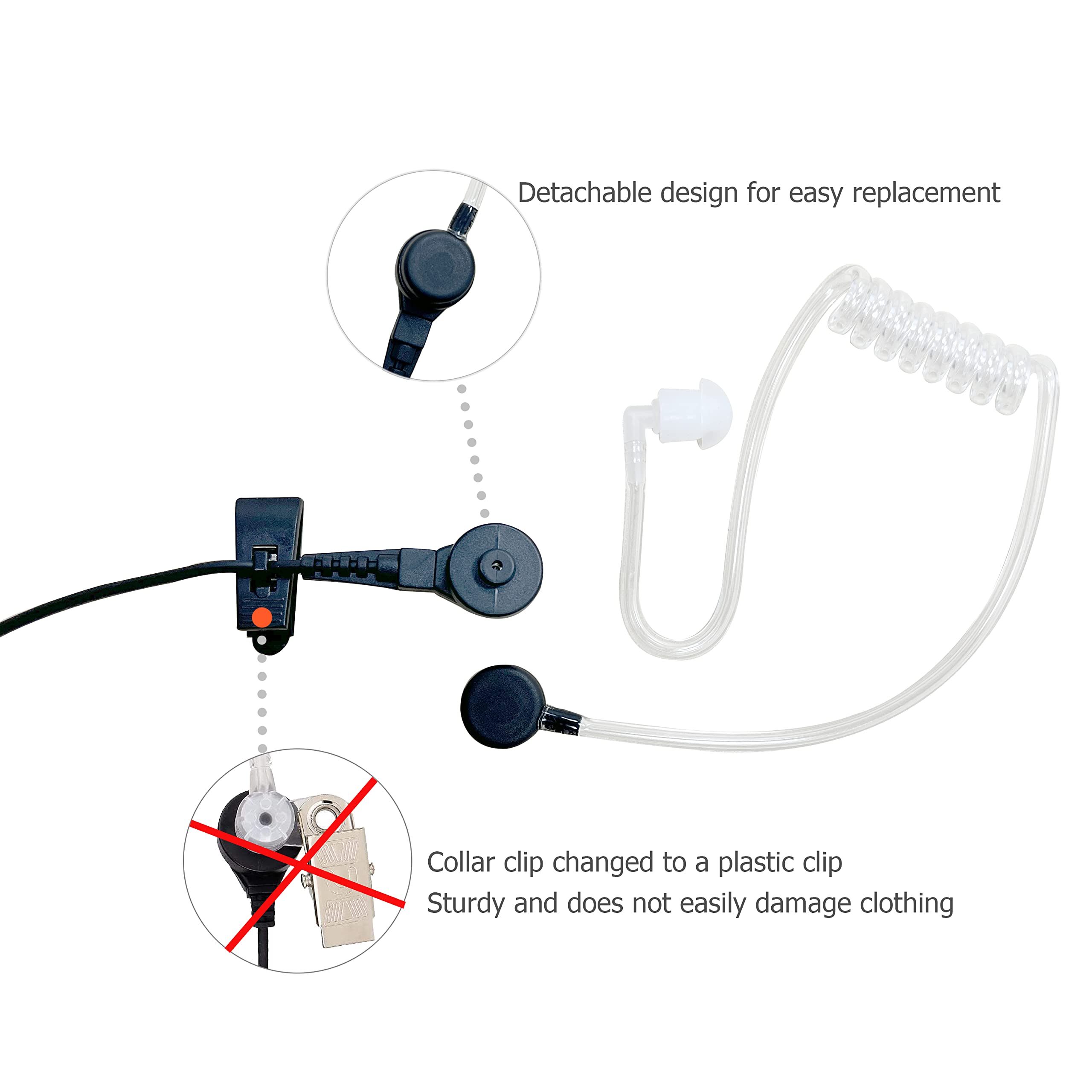 Shon Walkie Talkie Earpiece With Mic   2 Pin Acoustic Tube Earpiece For Crystal Clear Sound, Compatible With Kenwood Baofeng And