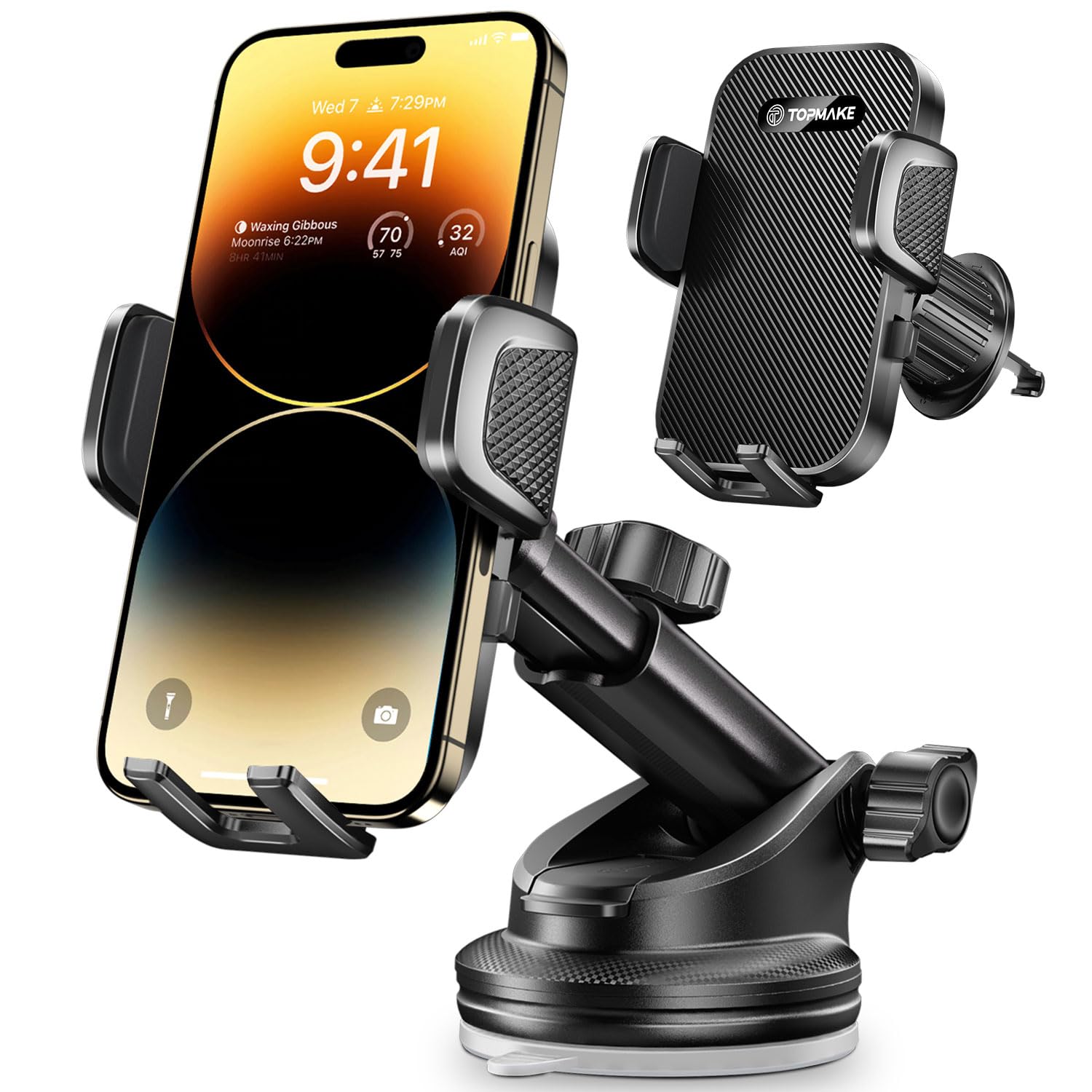 Topmake Car Phone Holder Mount,?2025 Upgrade? 3-In-1 Cell Phone Holder For Car, Dashboard Windshield, Suction Cup Hands-Free Car
