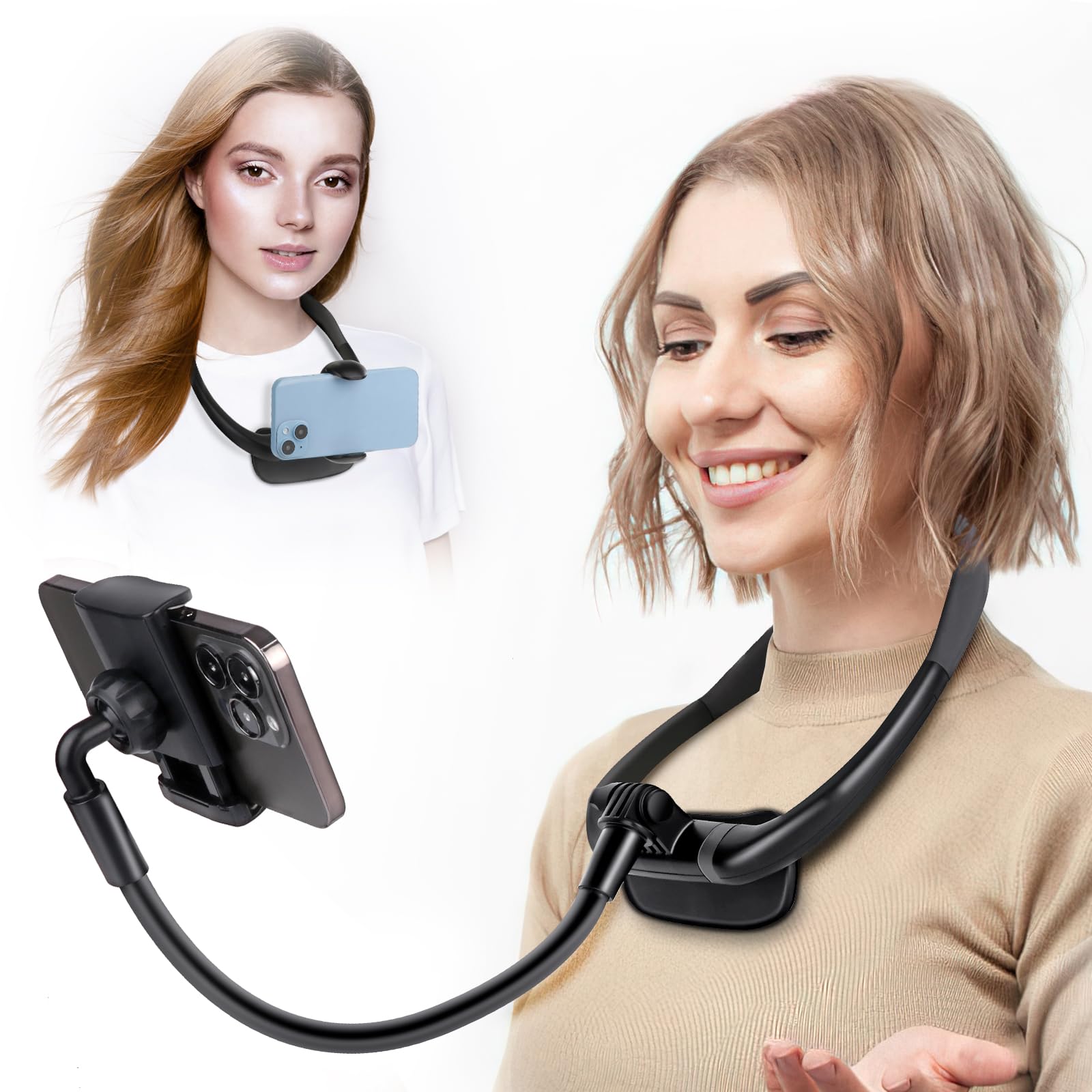Cell Phone Stand, Neck Cell Phone Holder, Hand Free Flexible Gooseneck Phone Holder For Bed, Neck Phone Holder Pov/Vlog Selfie M