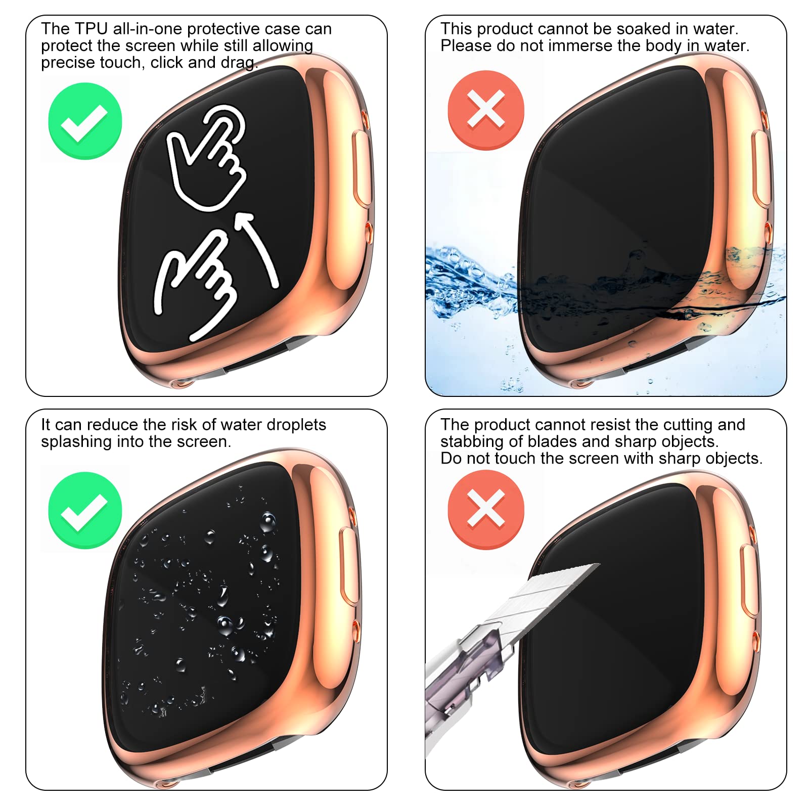 Rc Z Fitbit Sense 2/Versa 4 4 Pack Screen Protector Case, Anti Scratch Tpu Material, Protects 4 Sides