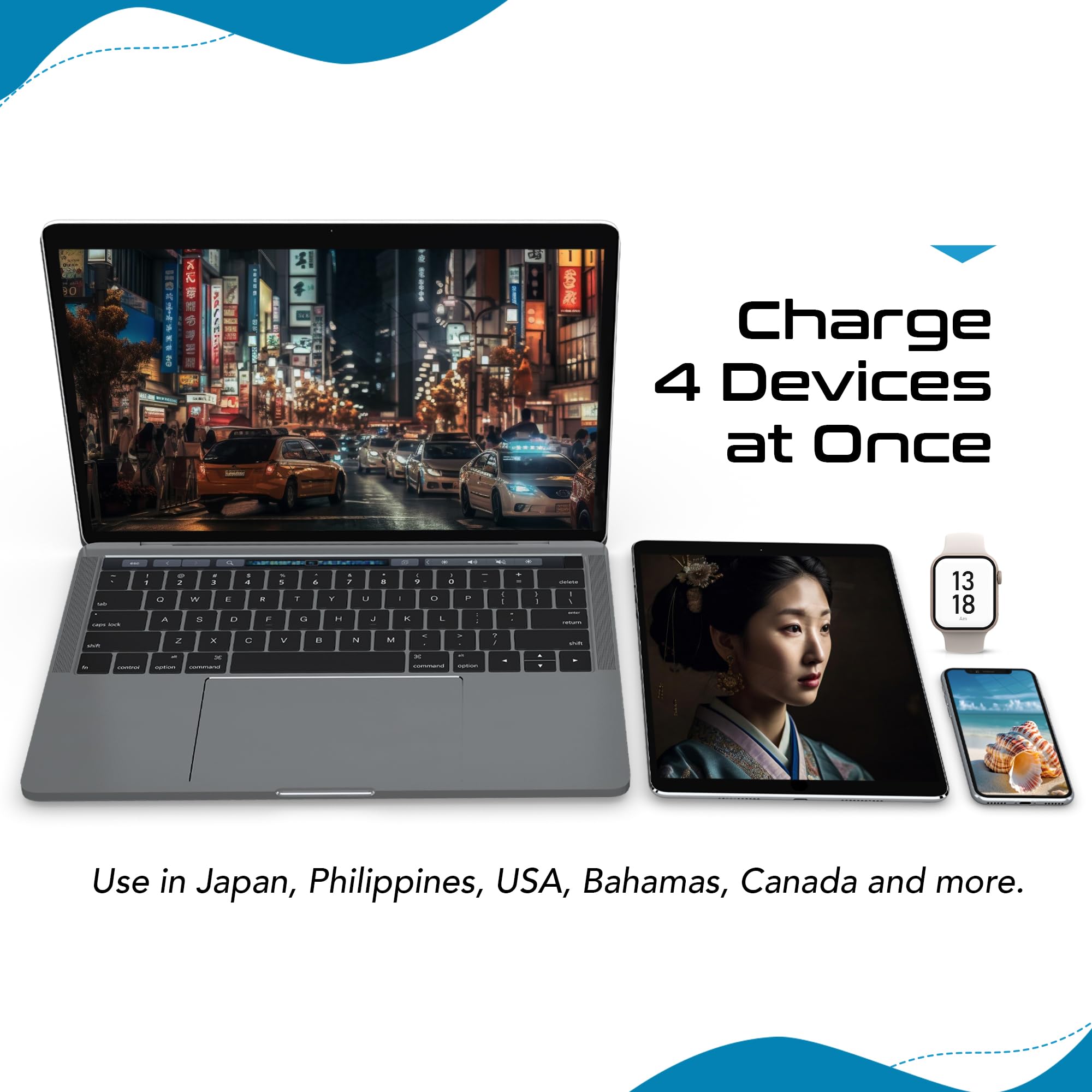 Ceptics Japan, Philippines Power Travel Plug Adapter Set, 20W Pd & Qc, Safe Dual Usb & Usb C 3.1A   2 Usa Socket   Compact   Use