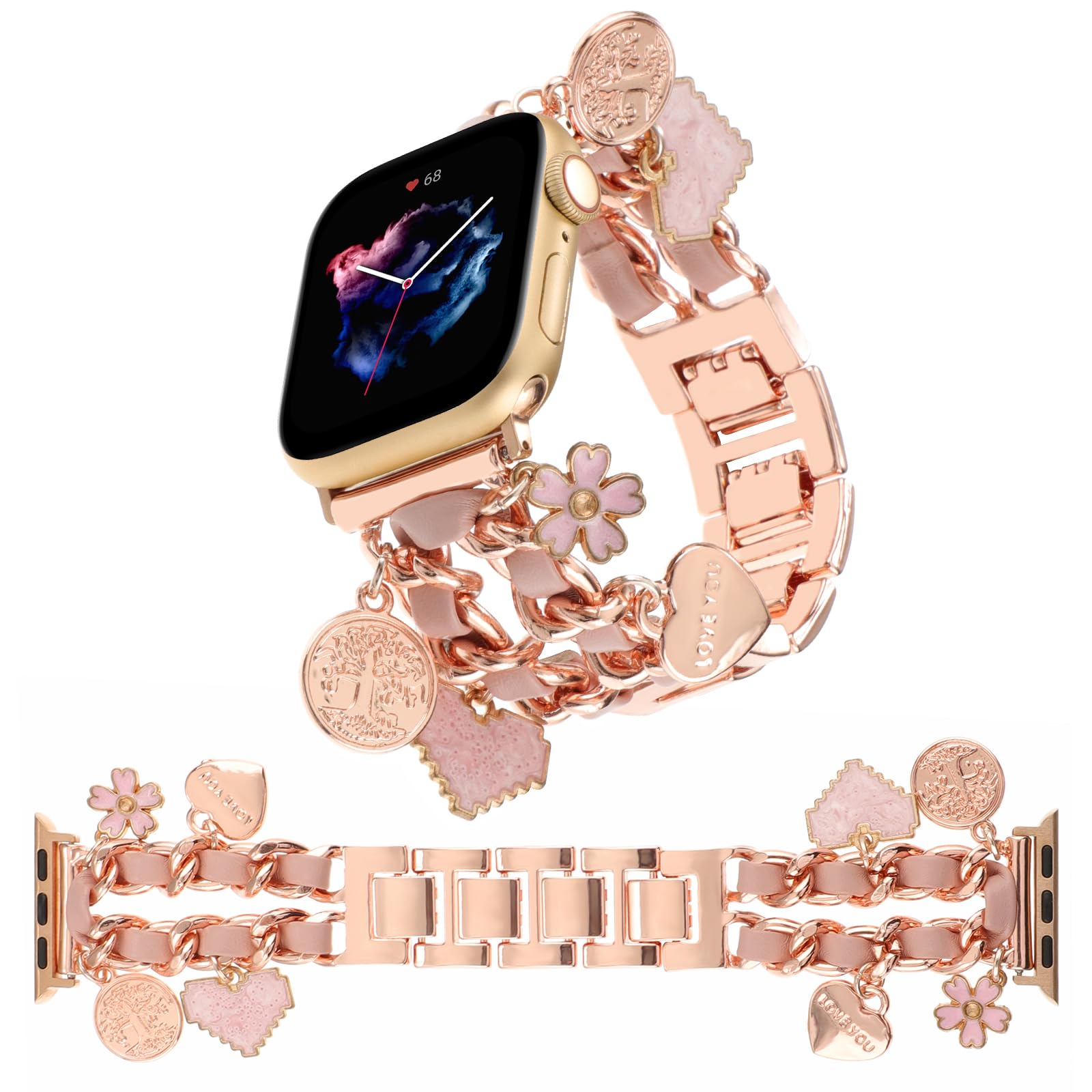 Realsign Stylish Metal Wristband Compatible With Apple Watch Band 42Mm 44Mm 45Mm 49Mm 46Mm,Cuban Chain Band Flower Love Tree Of