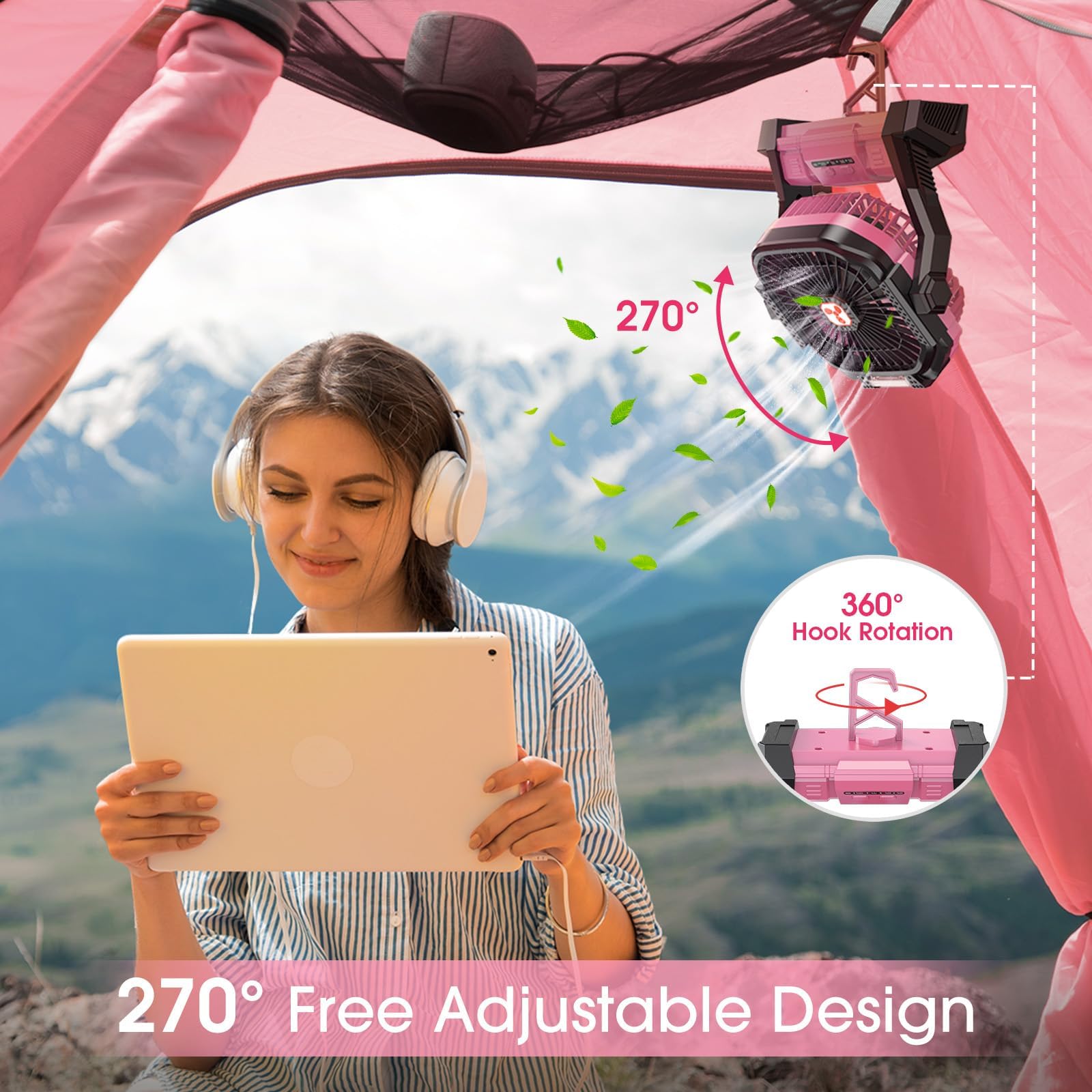 Portable Fan Rechargeable, 20000Mah Cordless Battery Powered Table Fan With Led Lantern, Usb C Battery Operated For Camping Tent