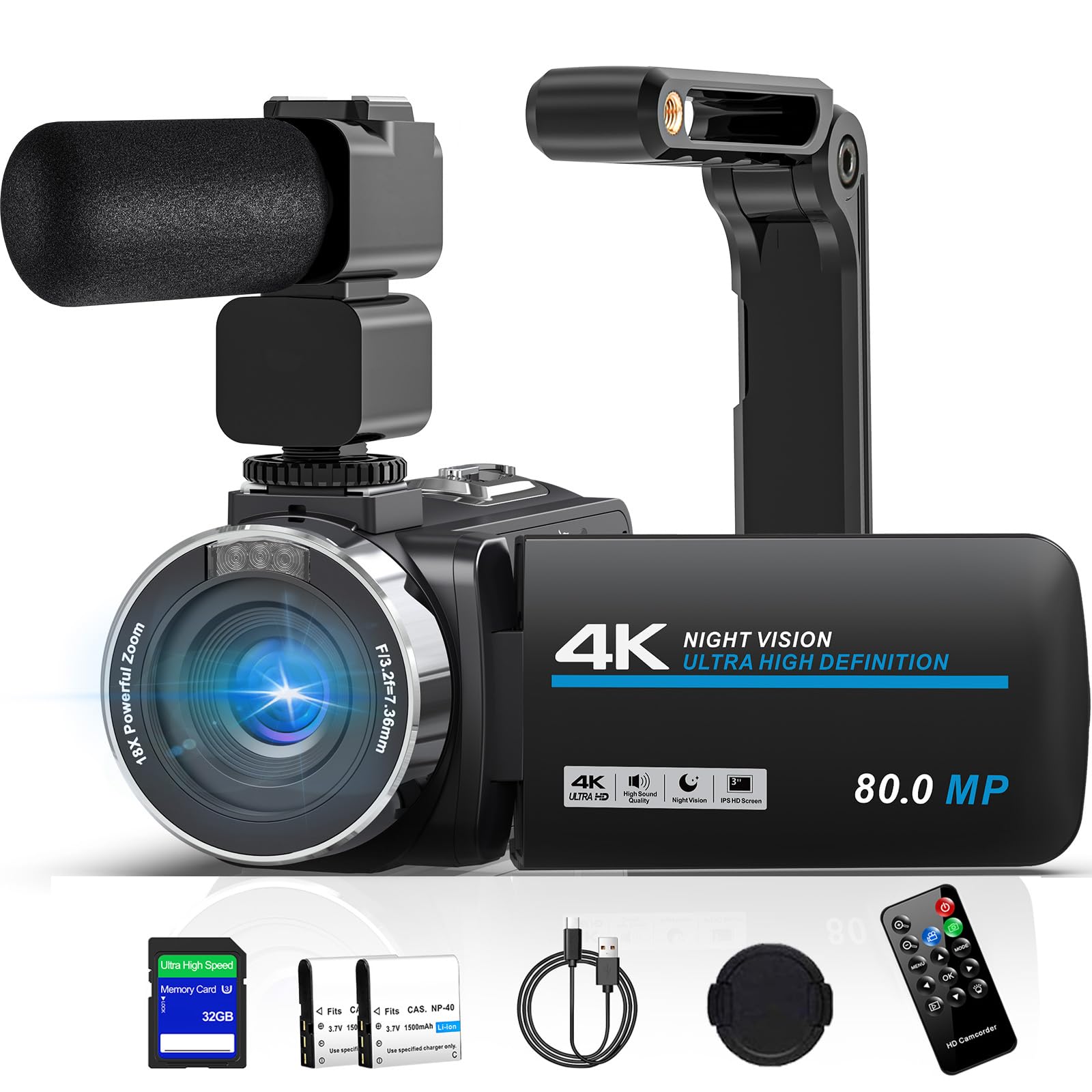 Camcorder Video Camera 4K UHD 80MP Vlogging Camera For YouTube Webcam