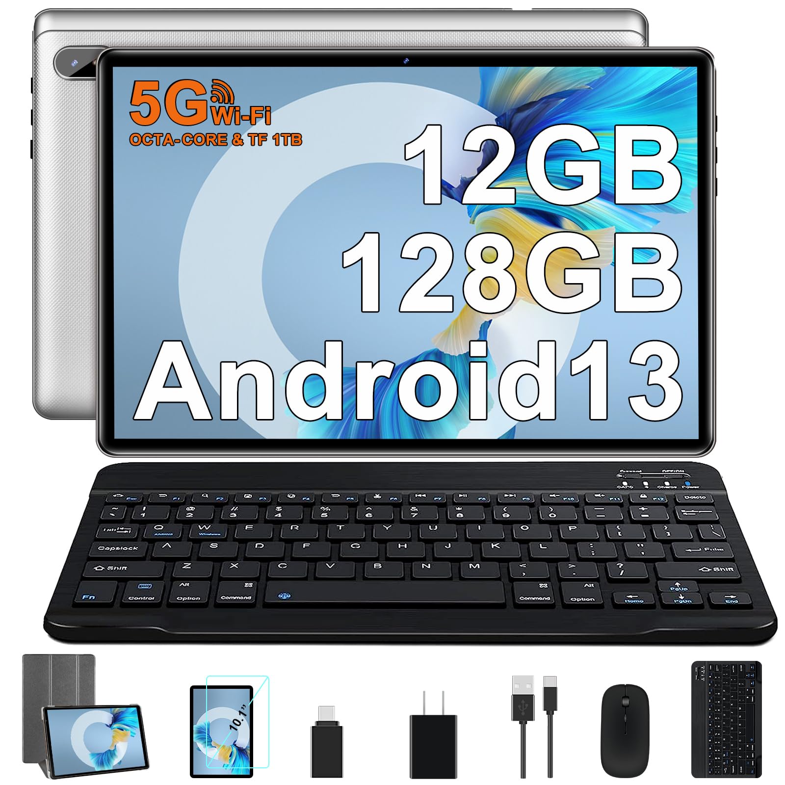 Tablet 10 Inch Android 13 Tablet Octa Core 2.0 Ghz With 12Gb Ram 128Gb Rom, 5G Wifi, 6000Mah, Hd Ips Touchscreen, Bluetooth 5.0,