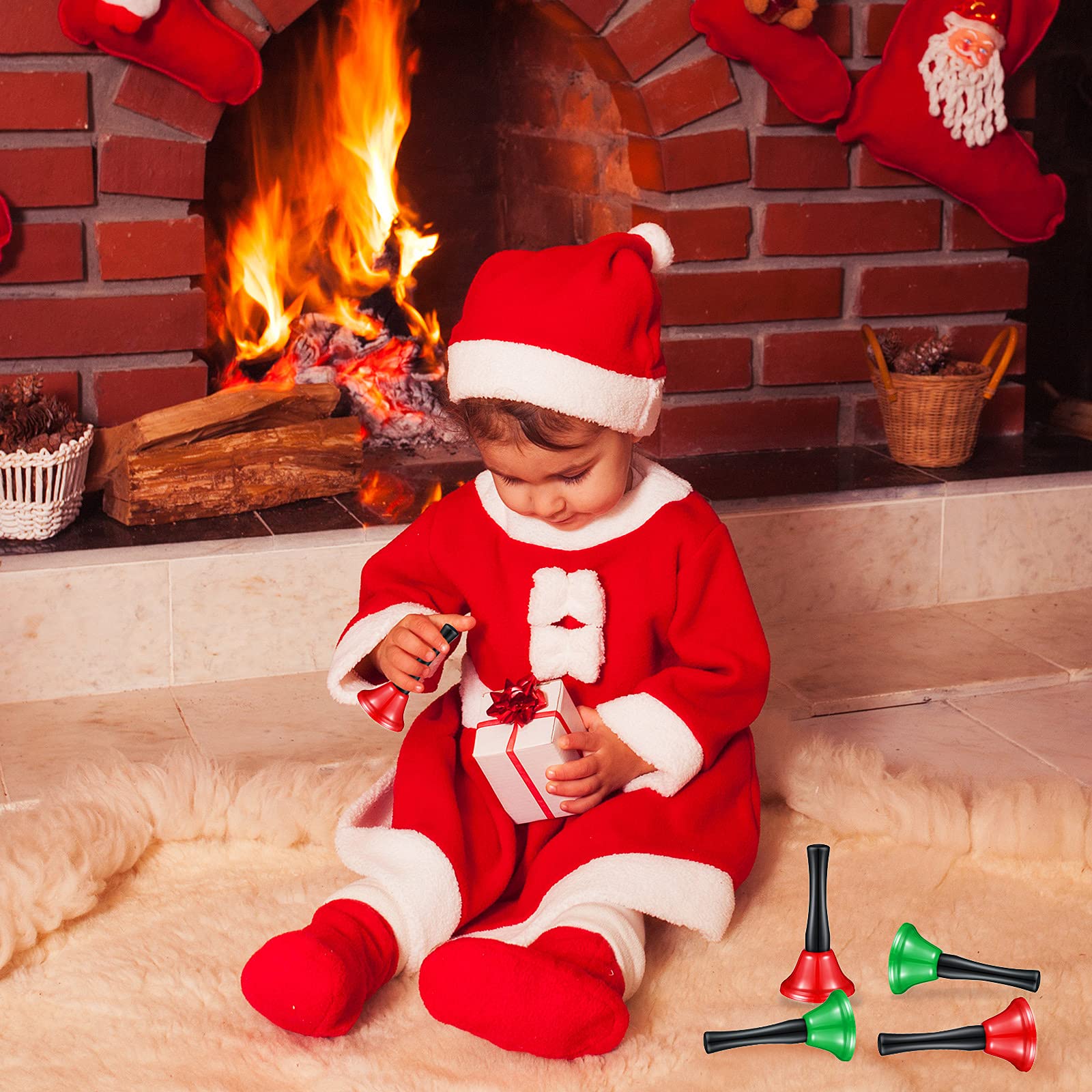 Boao 24 Pcs Christmas Hand Bell Kids With Black Wooden Handle Metal Steel Loud Service Call Musical Bell For Music Teaching Part