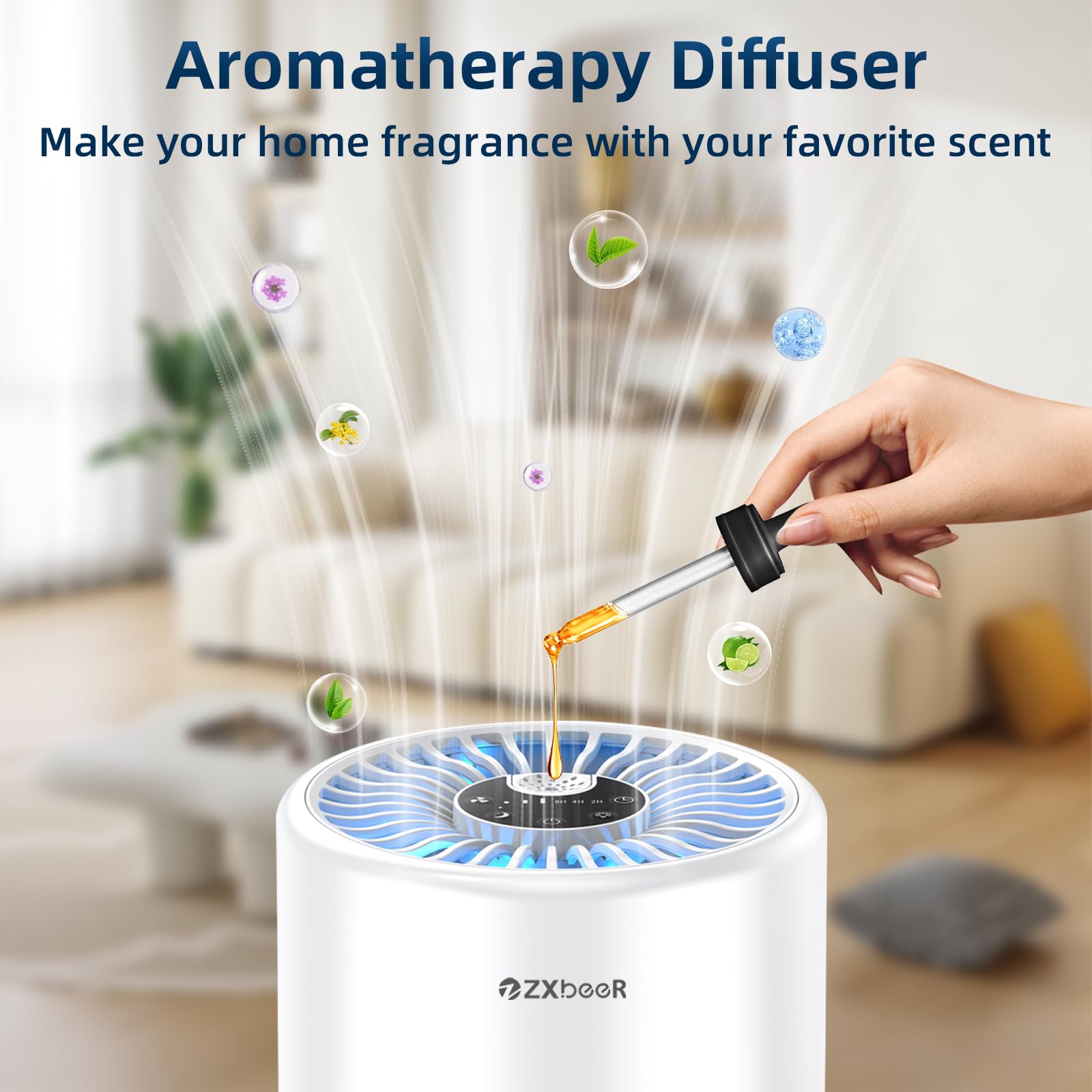 Zxbeer H13 True Hepa Air Purifier With Remote Control, Night Light, Timer, Sleep Mode, Quiet Air Cleaner For Baby, Living Room,