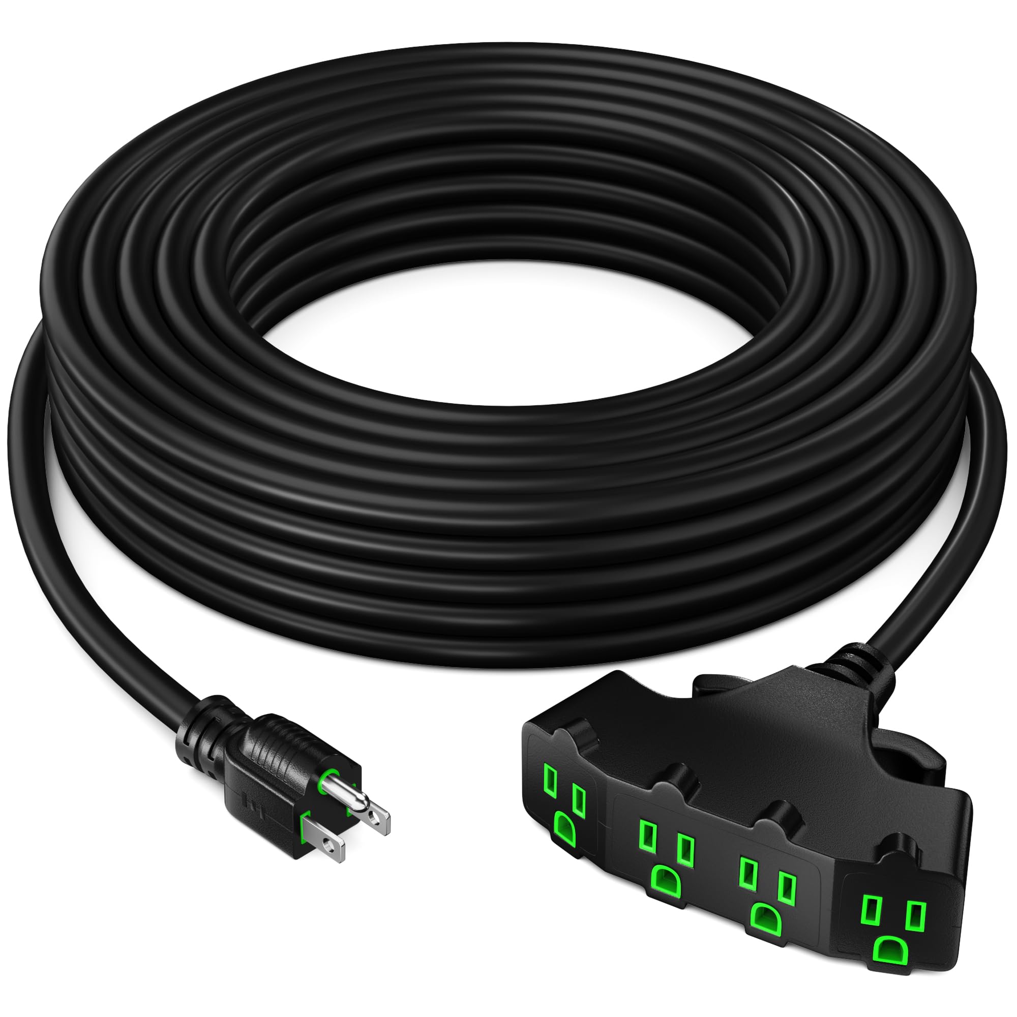 Maximm 10/3 Sjtw Extension Cord 25 Feet, 10Awg Black, Etl Listed, 3 Prong Plug 4 Outlet Heavy Duty 15A, 1875W, 25Ft