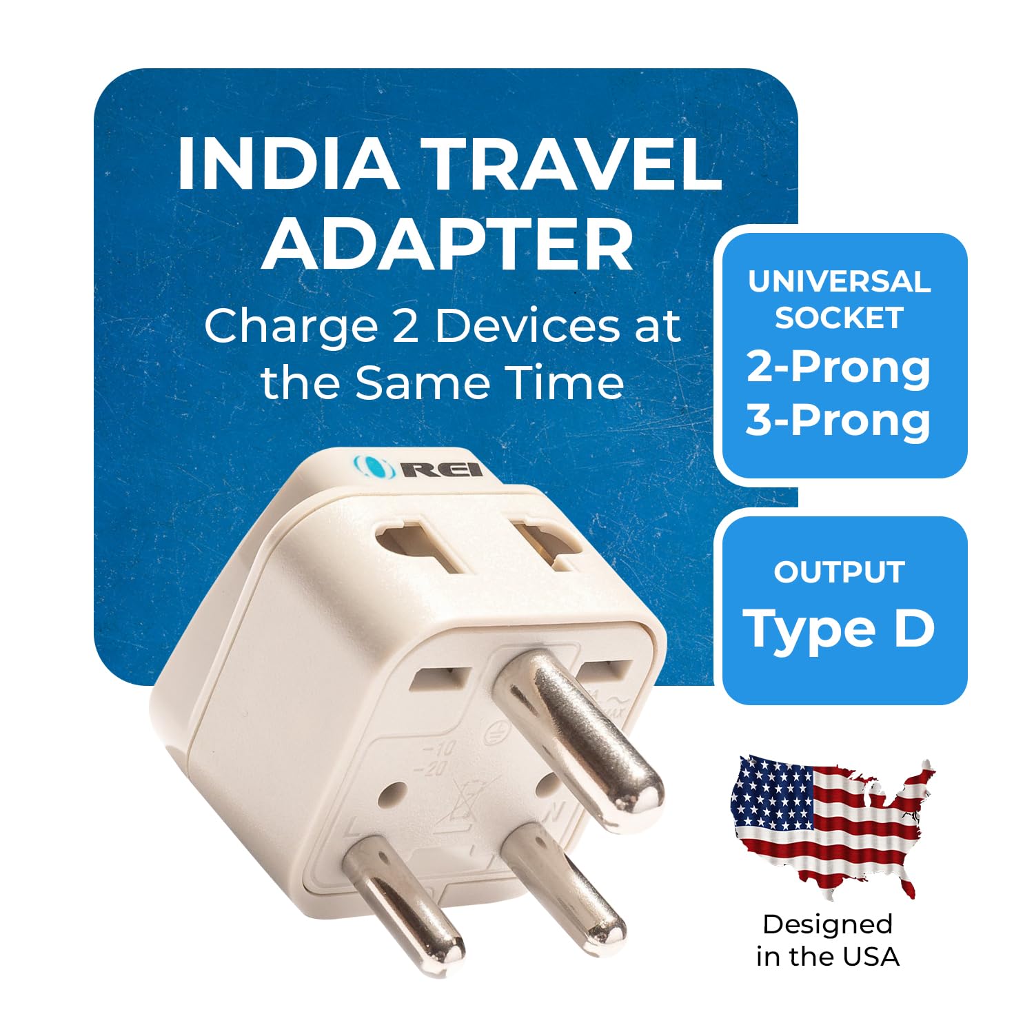 Orei World (Usa, Uk, China & More) To India (Type D) Travel Adapter Plug   2 In 1   Ce Certified   Rohs Compliant   4 Pack   Whi